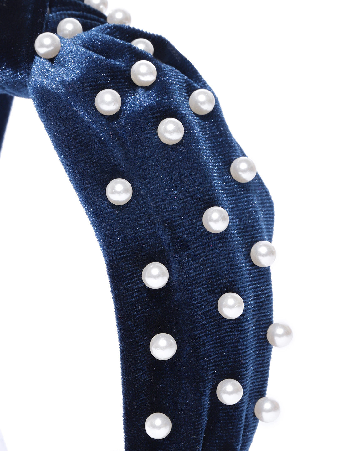Blueberry princess pearl embellished navy blue velvet knot hair band