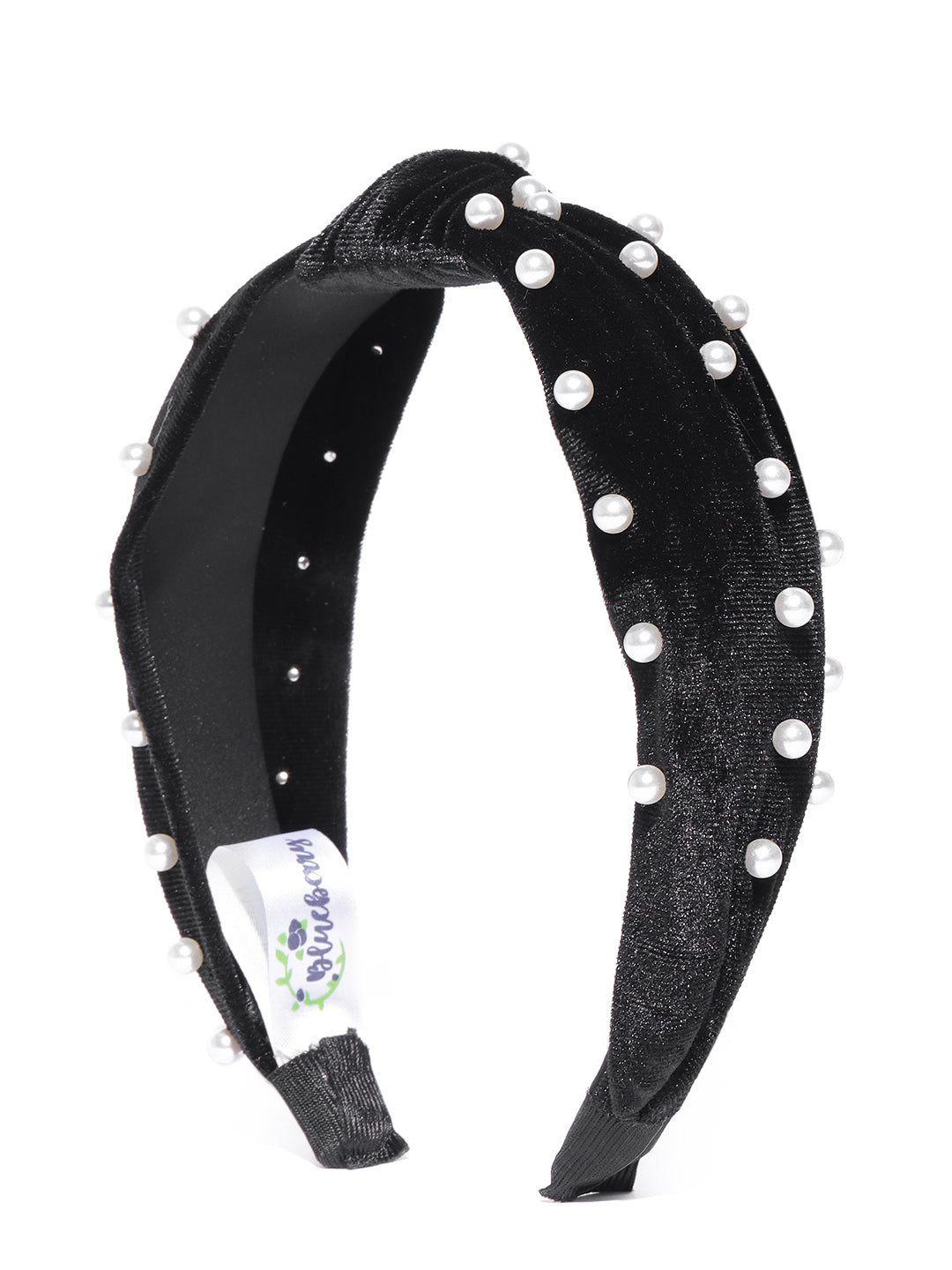 Blueberry princess pearl embellished black velvet knot hair band