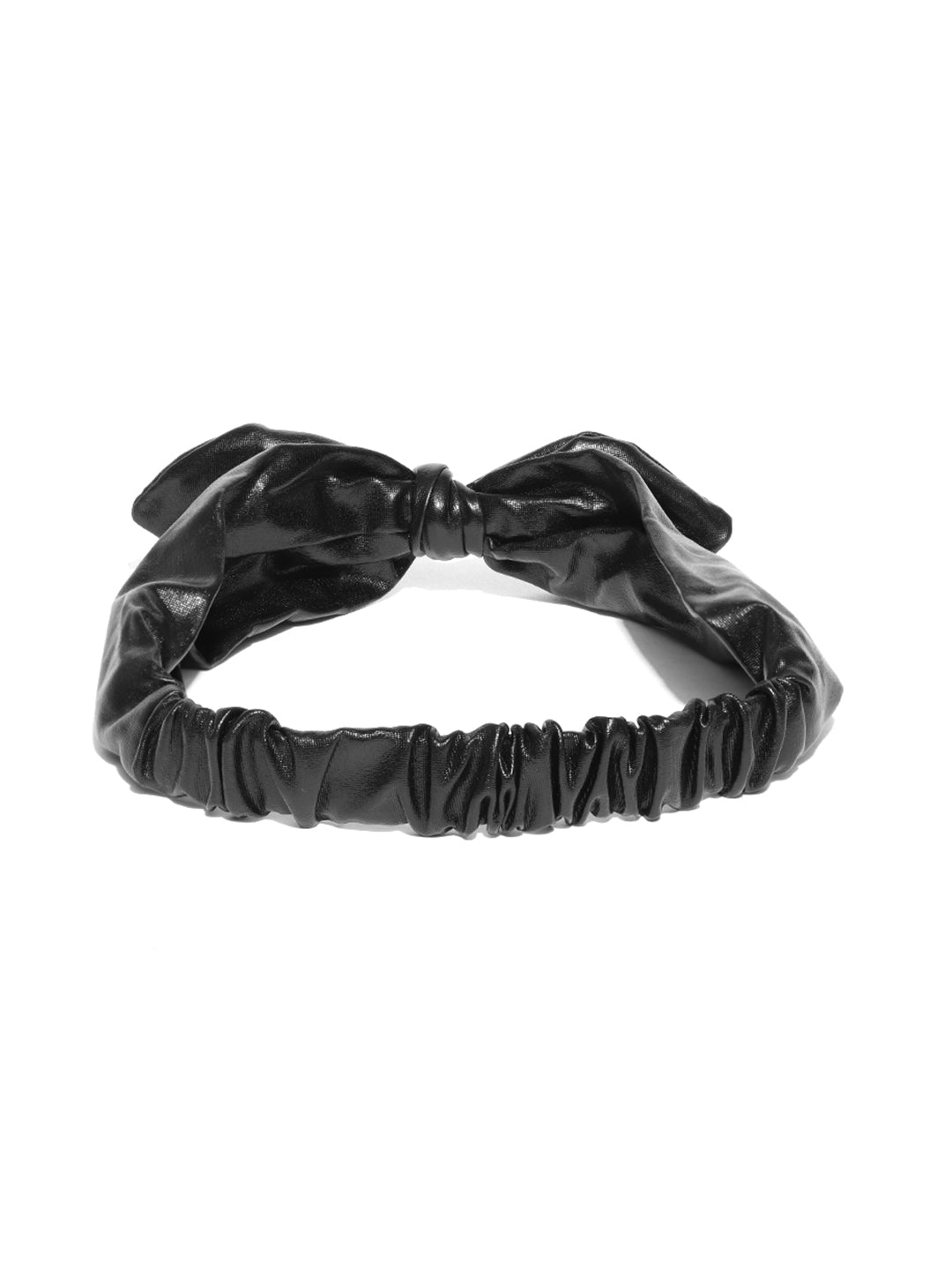 Blueberry solid black leather bunny knot hair band