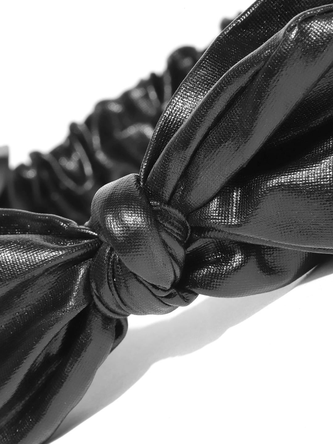 Blueberry solid black leather bunny knot hair band