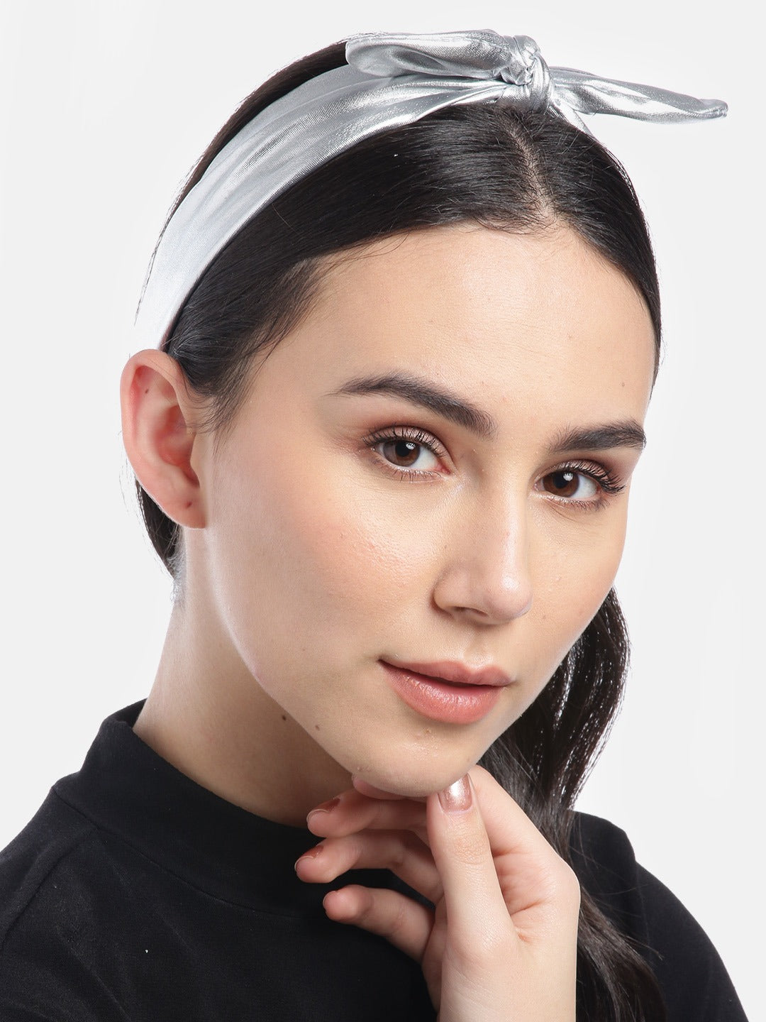 Blueberry Silver leather bunny knot hair band