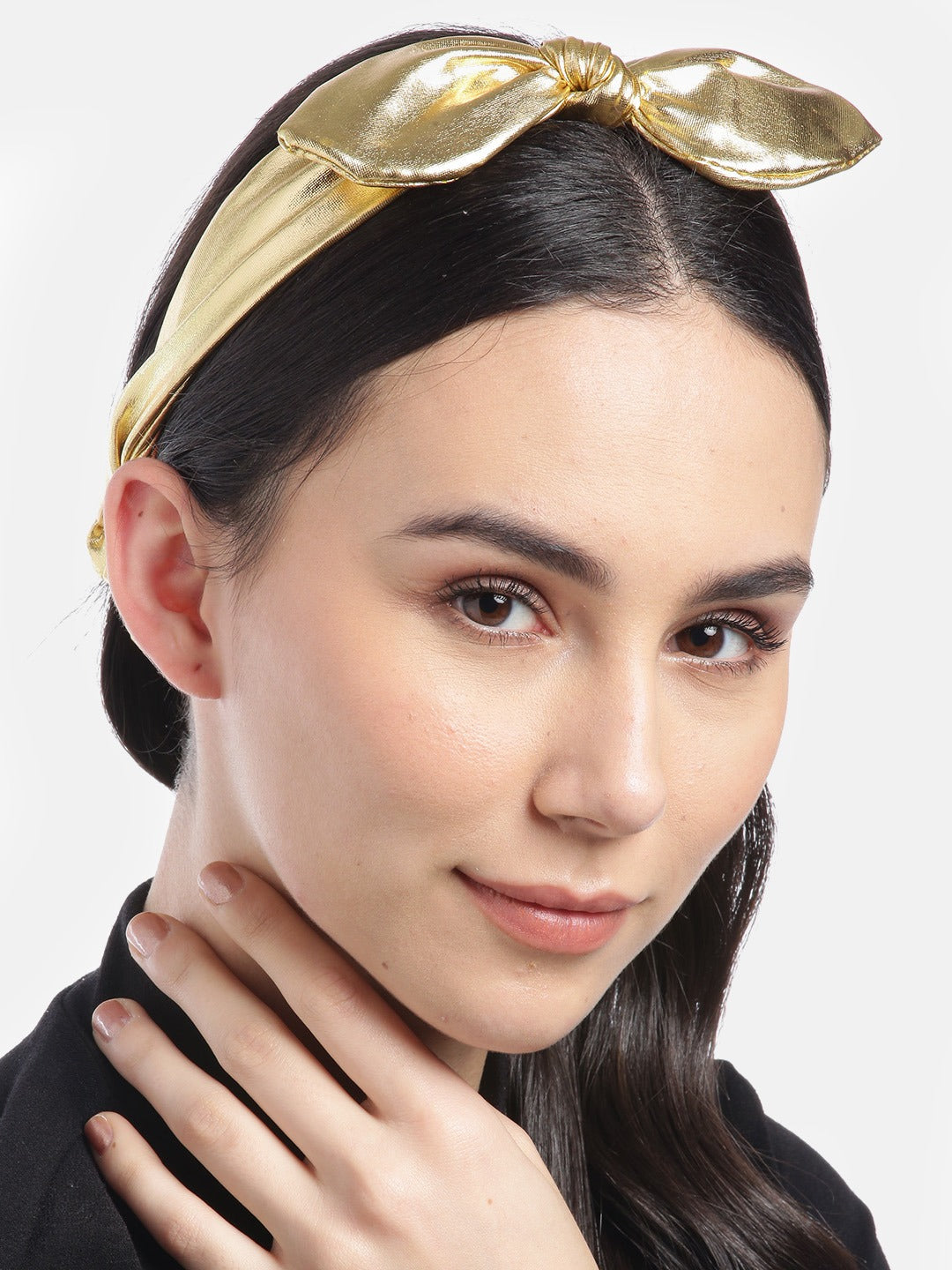 Blueberry Gold leather bunny knot hair band