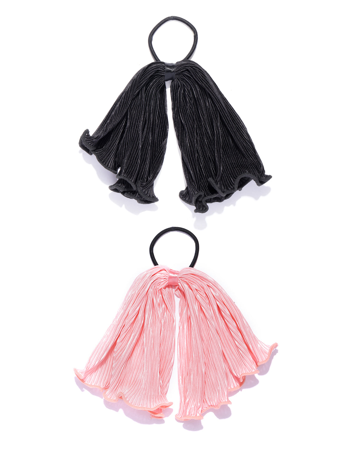 Blueberry set of 2 black/pink ruffle scrunchies