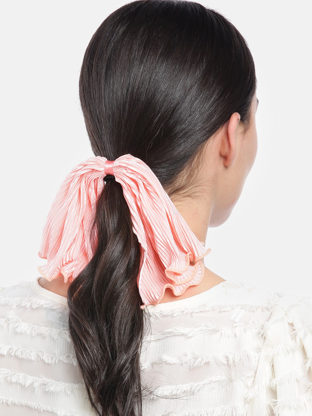 Blueberry set of 2 black/pink ruffle scrunchies