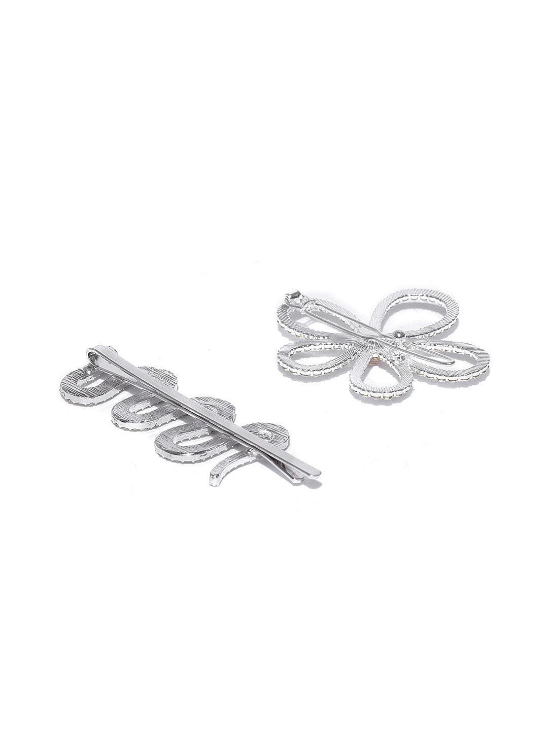 Blueberry set of 2 silver crystal diamond embellished bobby hair pins