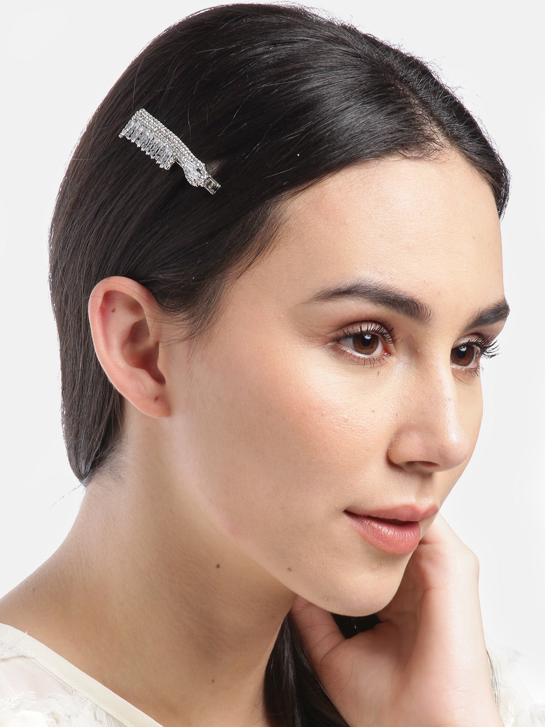 Blueberry silver crystal stone embellished comb shape alligator hair clip