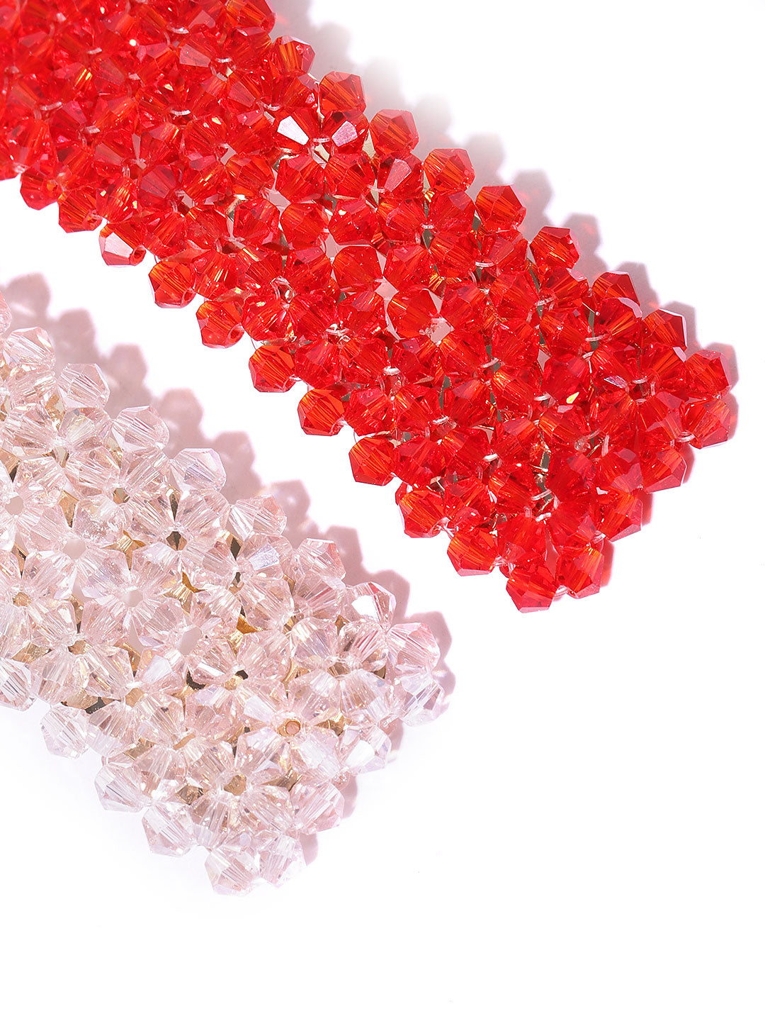 Blueberry set of 2 red and peach crystal beads detailing Tic Tac Hair Clip