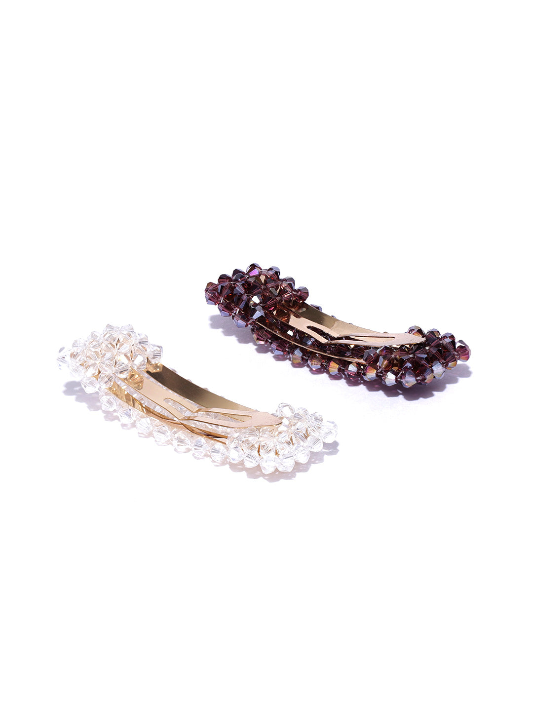 Blueberry set of 2 White and Maroon crystal beads detailing Tic Tac Hair Clip