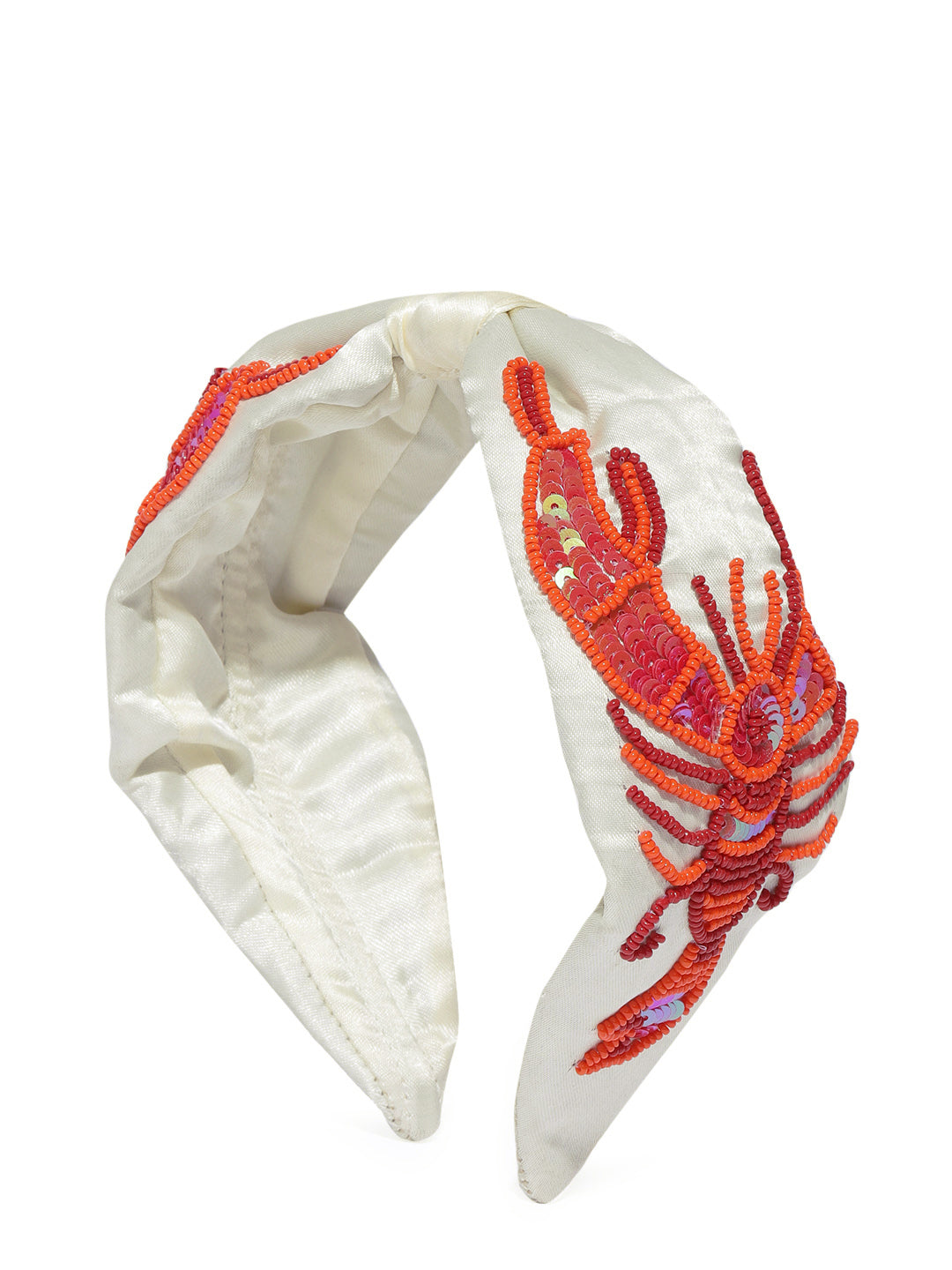 Blueberry beads embellished off white satin knot hair band