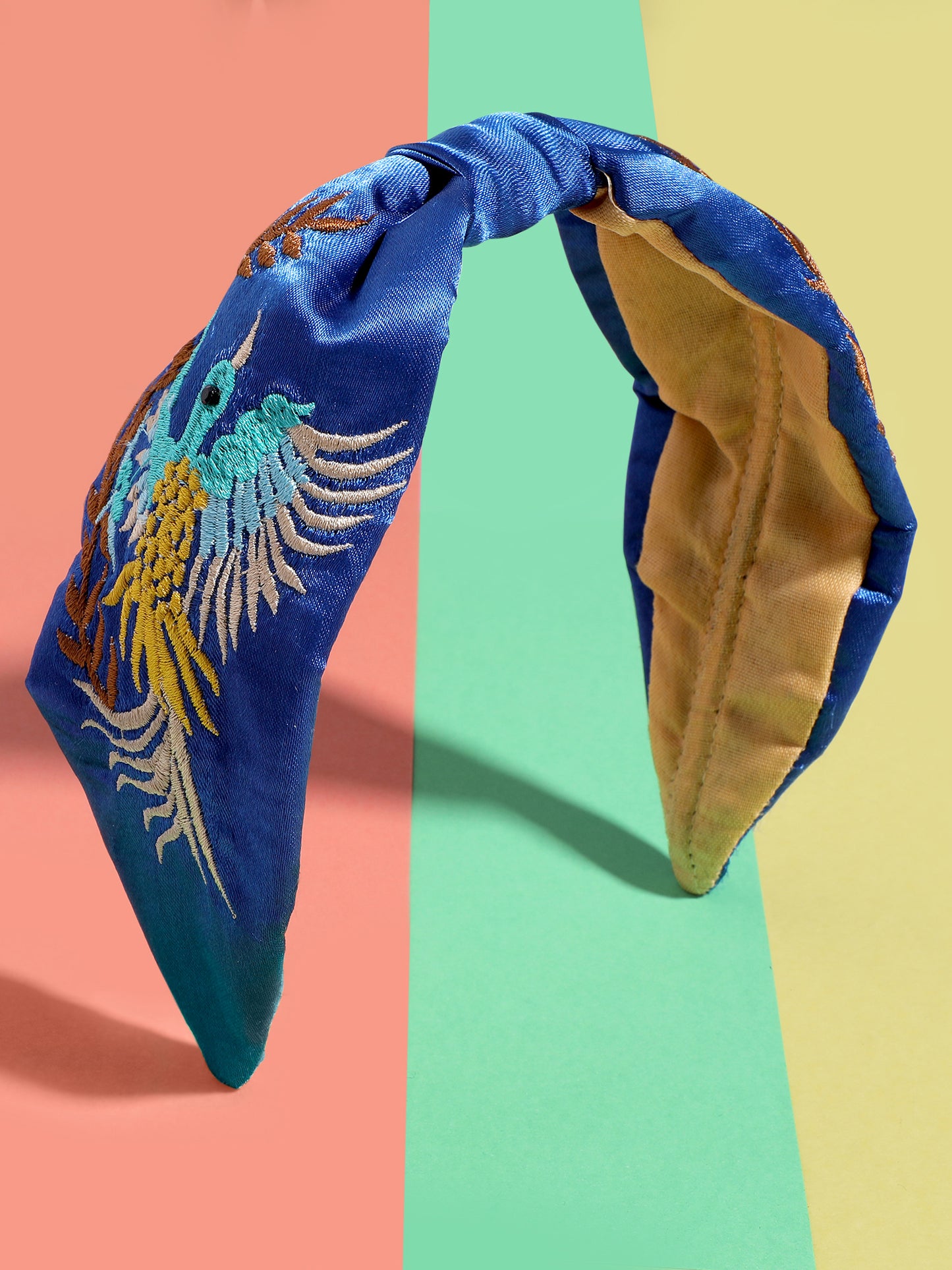 Blueberry embroidery detailing blue satin knot hairband