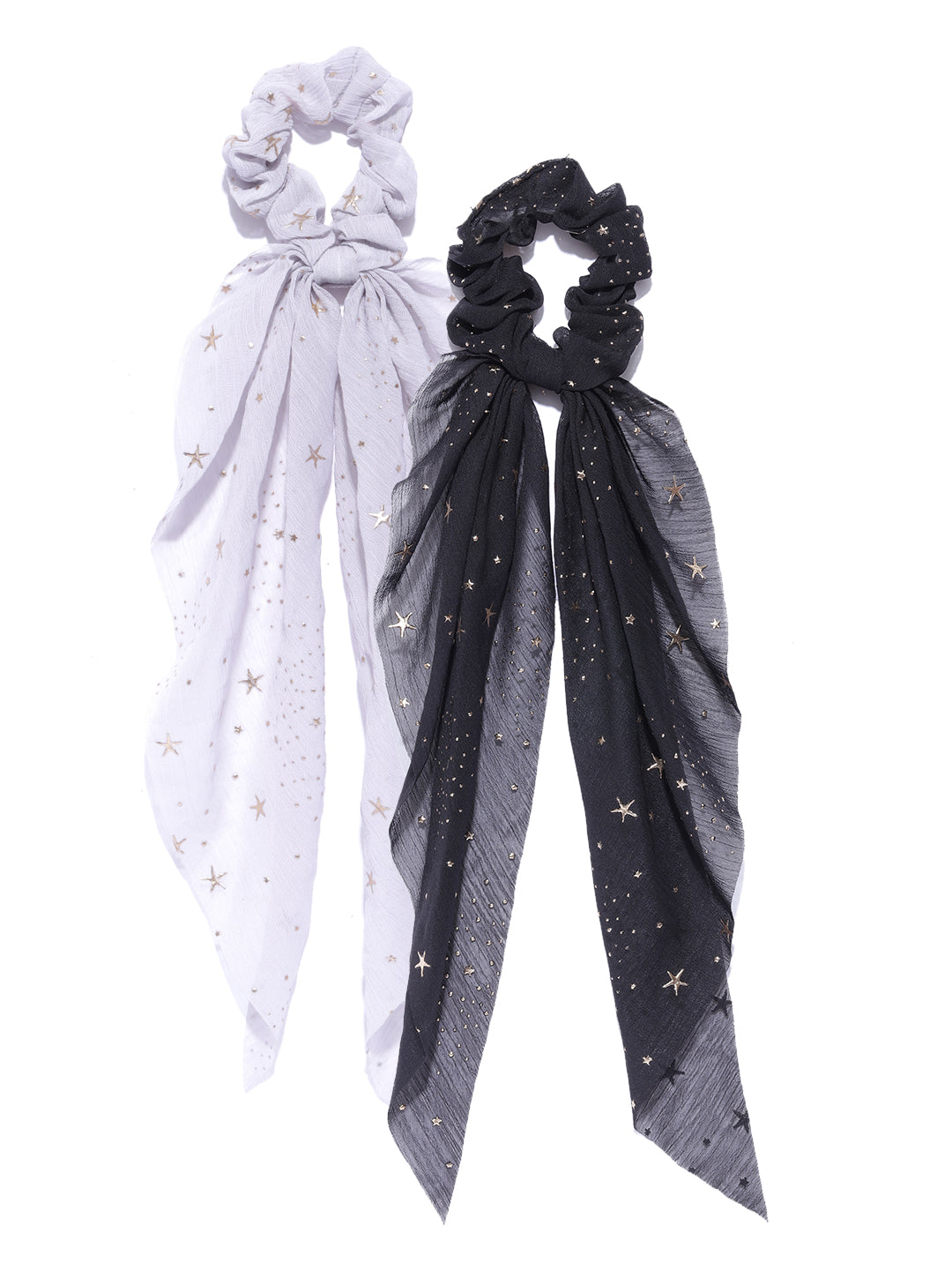 Blueberry set of 2 black and grey ruffle scruchies