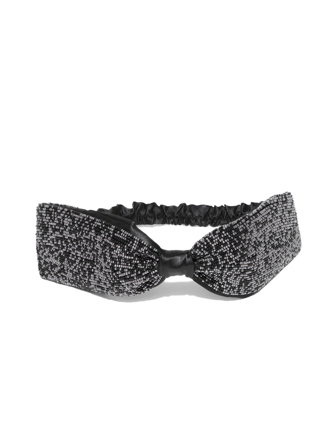 Blueberry black beads embellished satin knot hairband