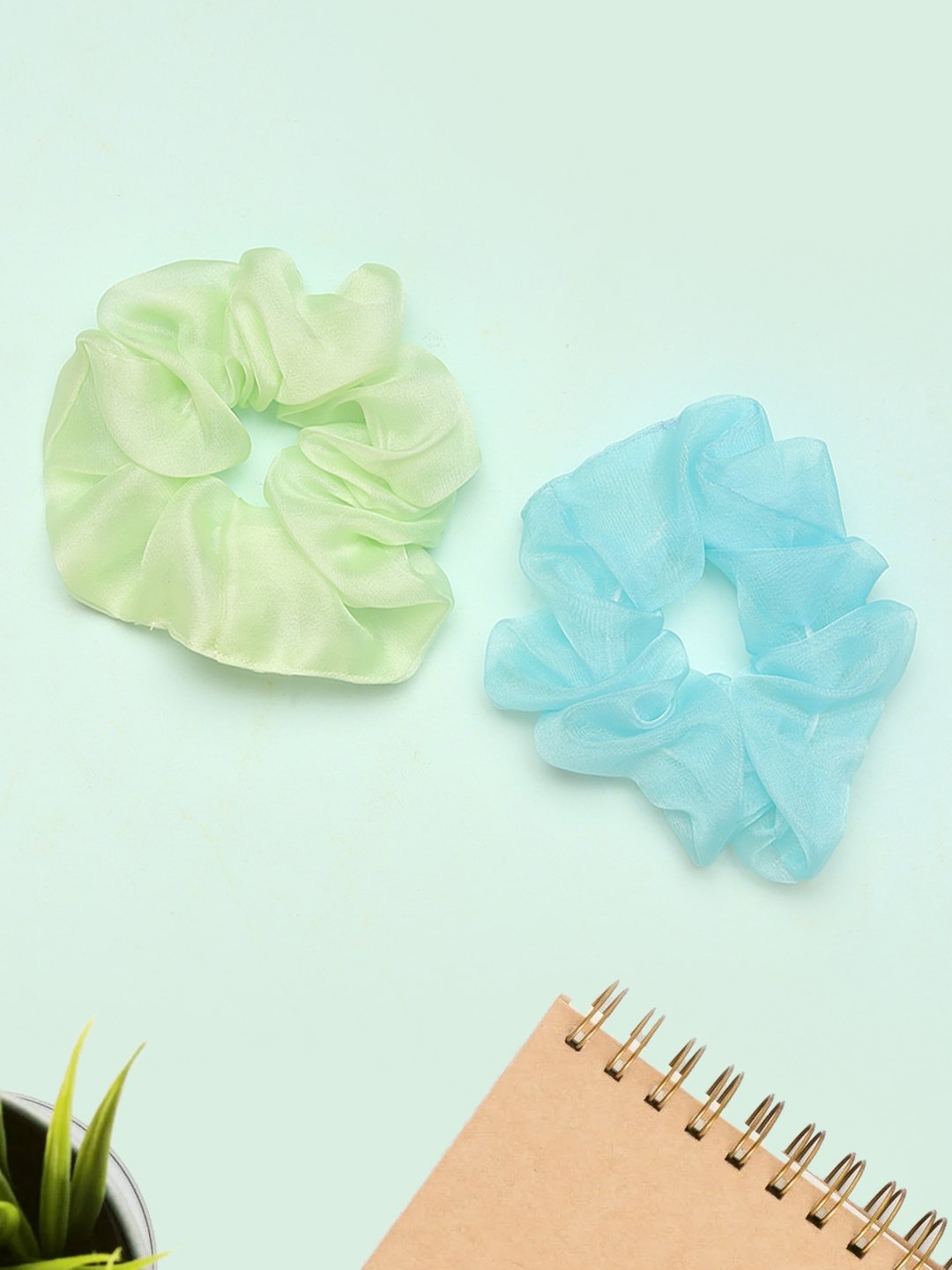 Blueberry set of 2 Limegreen and turquoise organga scruchies