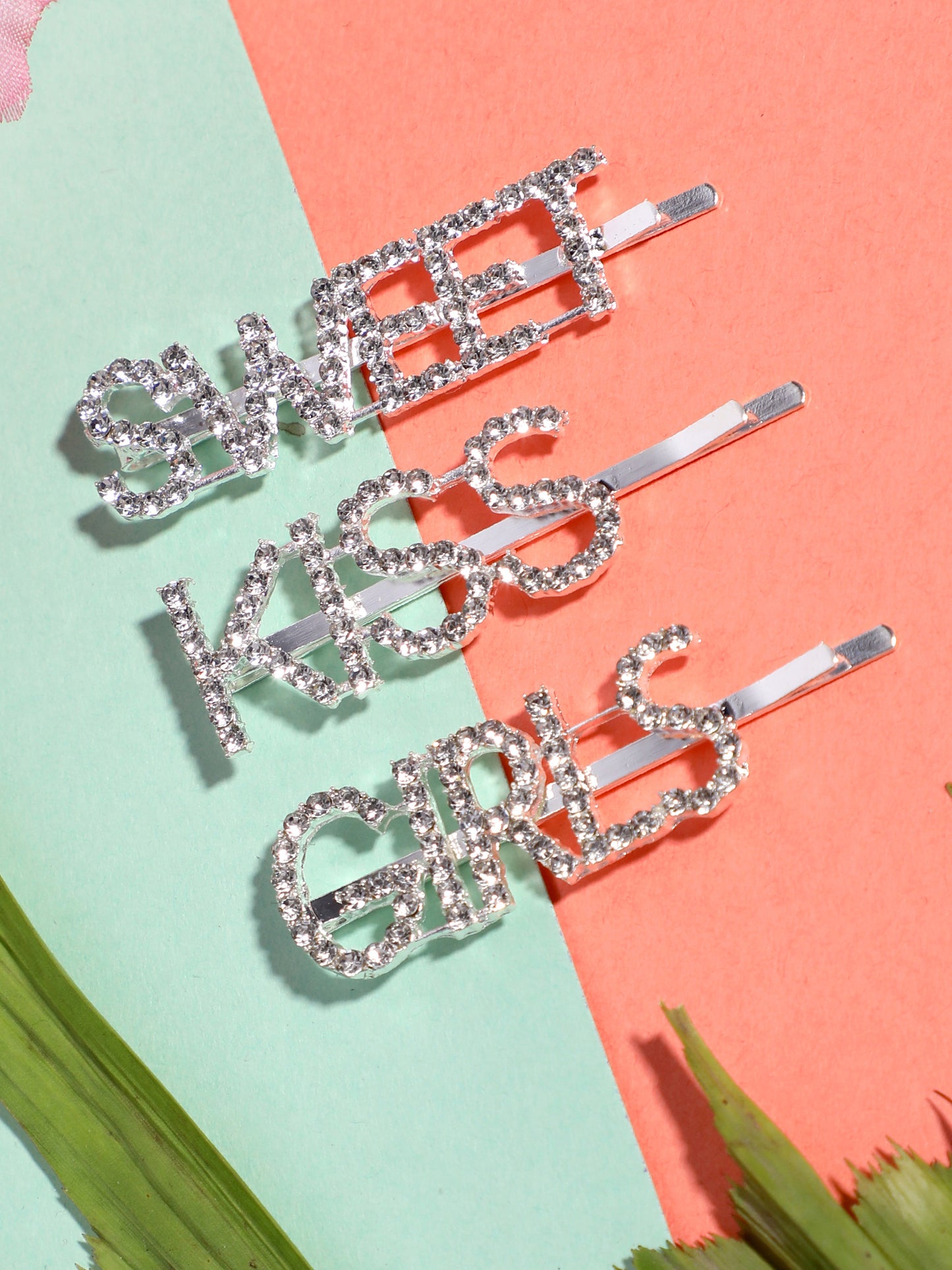 Blueberry set of 3 silver plated crystal embellished bobby pins