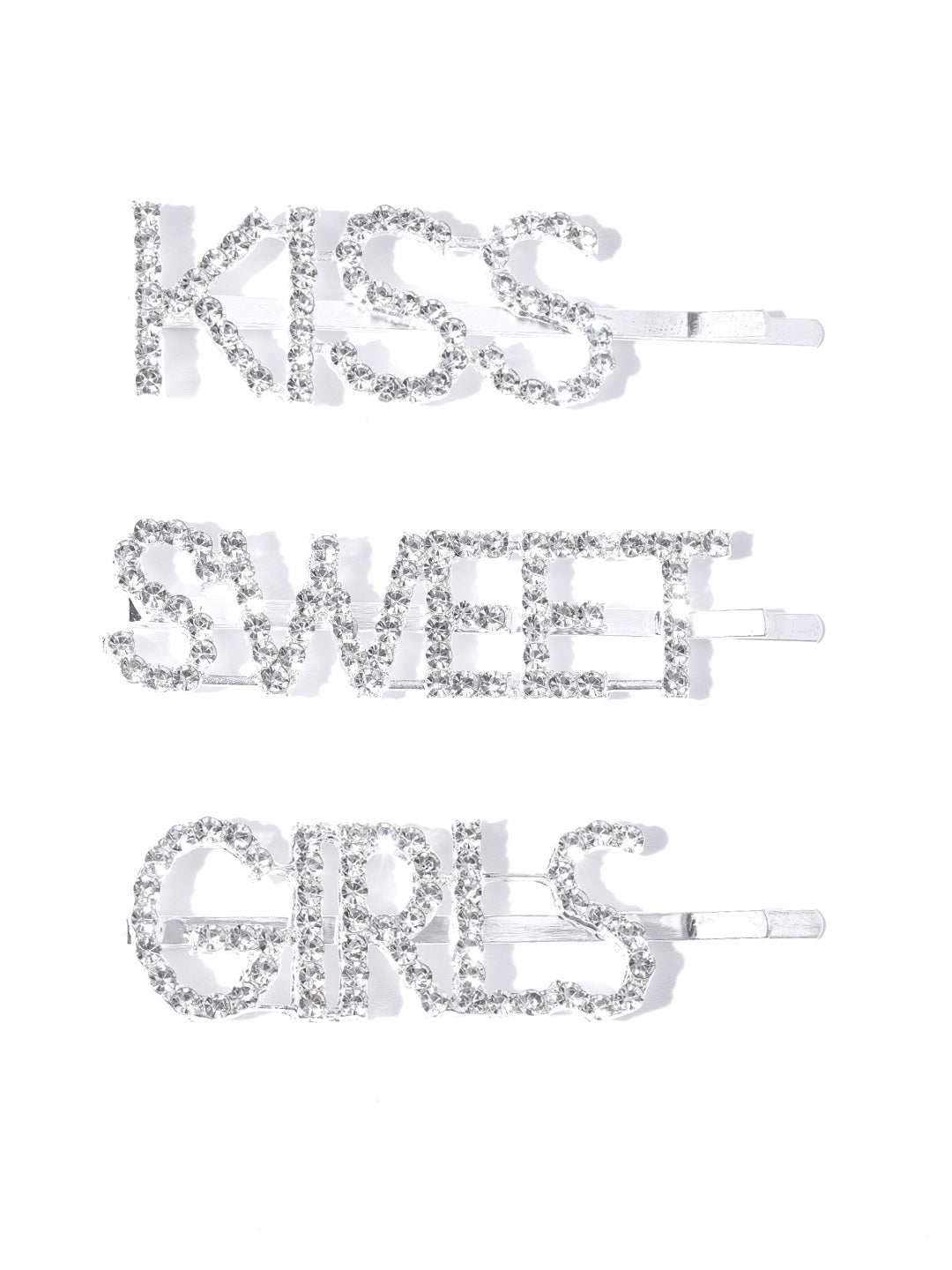 Blueberry set of 3 silver plated crystal embellished bobby pins