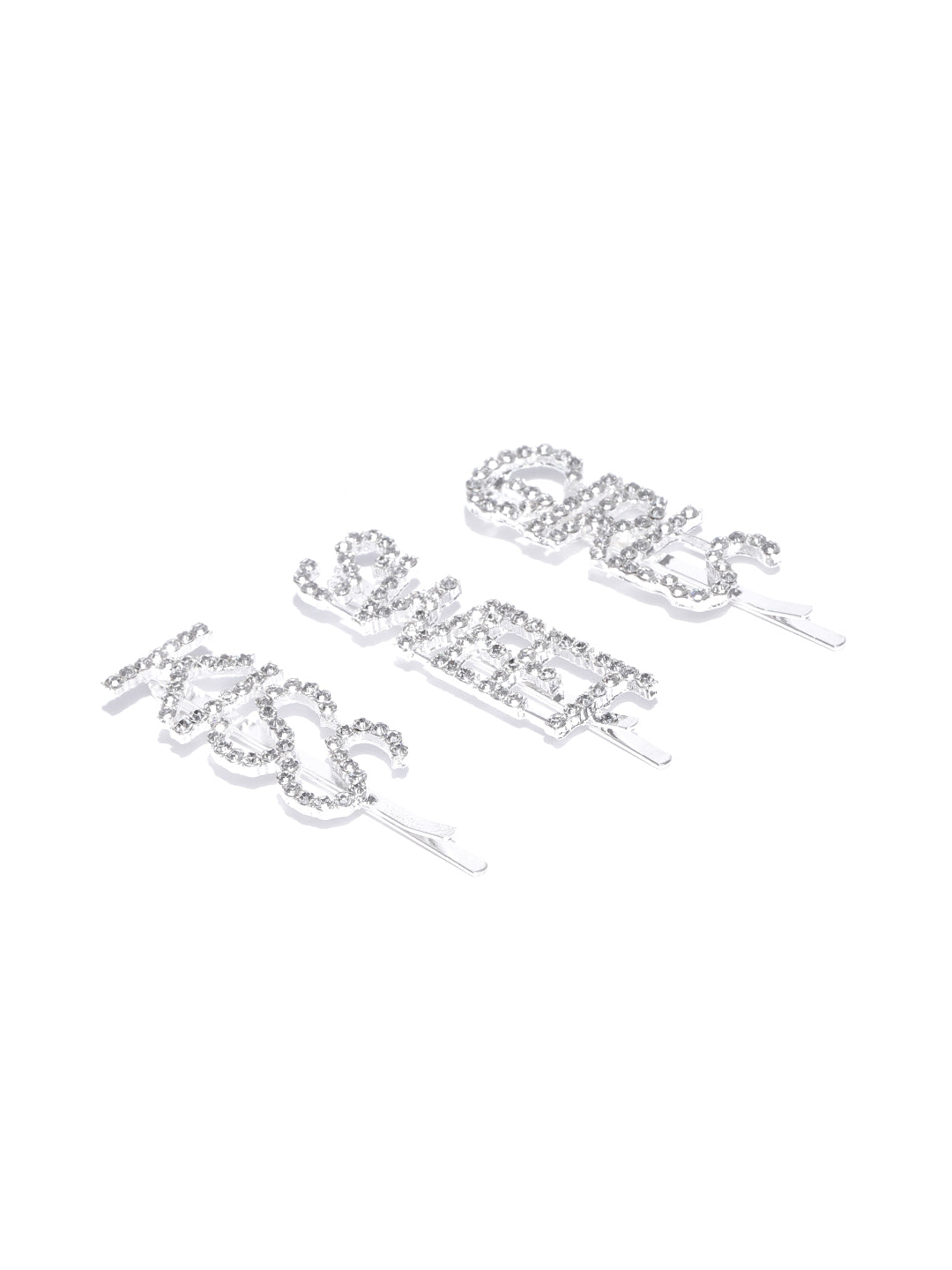 Blueberry set of 3 silver plated crystal embellished bobby pins