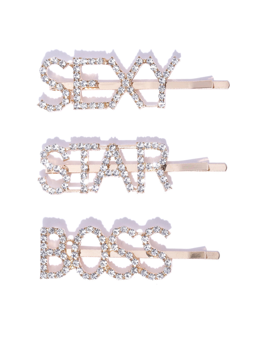 Blueberry set of 3 gold plated crystal embellished bobby pins