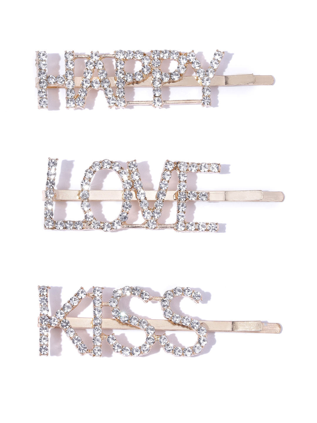 Blueberry set of 3 gold plated crystal embellished bobby pins