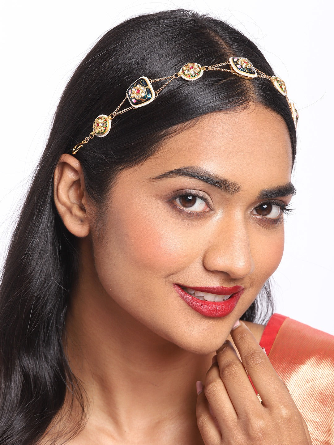 Blueberry Multi mina kari kundan stone embellished head chain