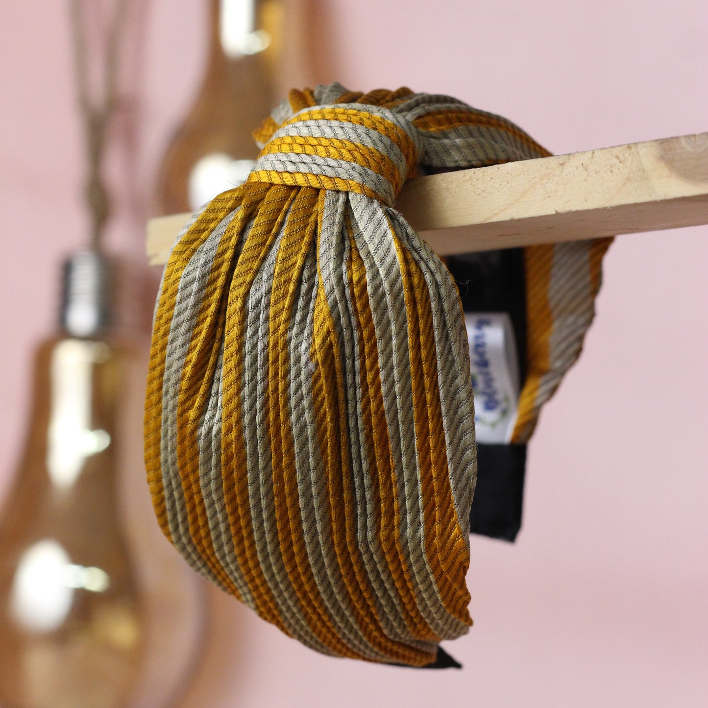 Blueberry Mustard & beige stripe pleated knot hairband