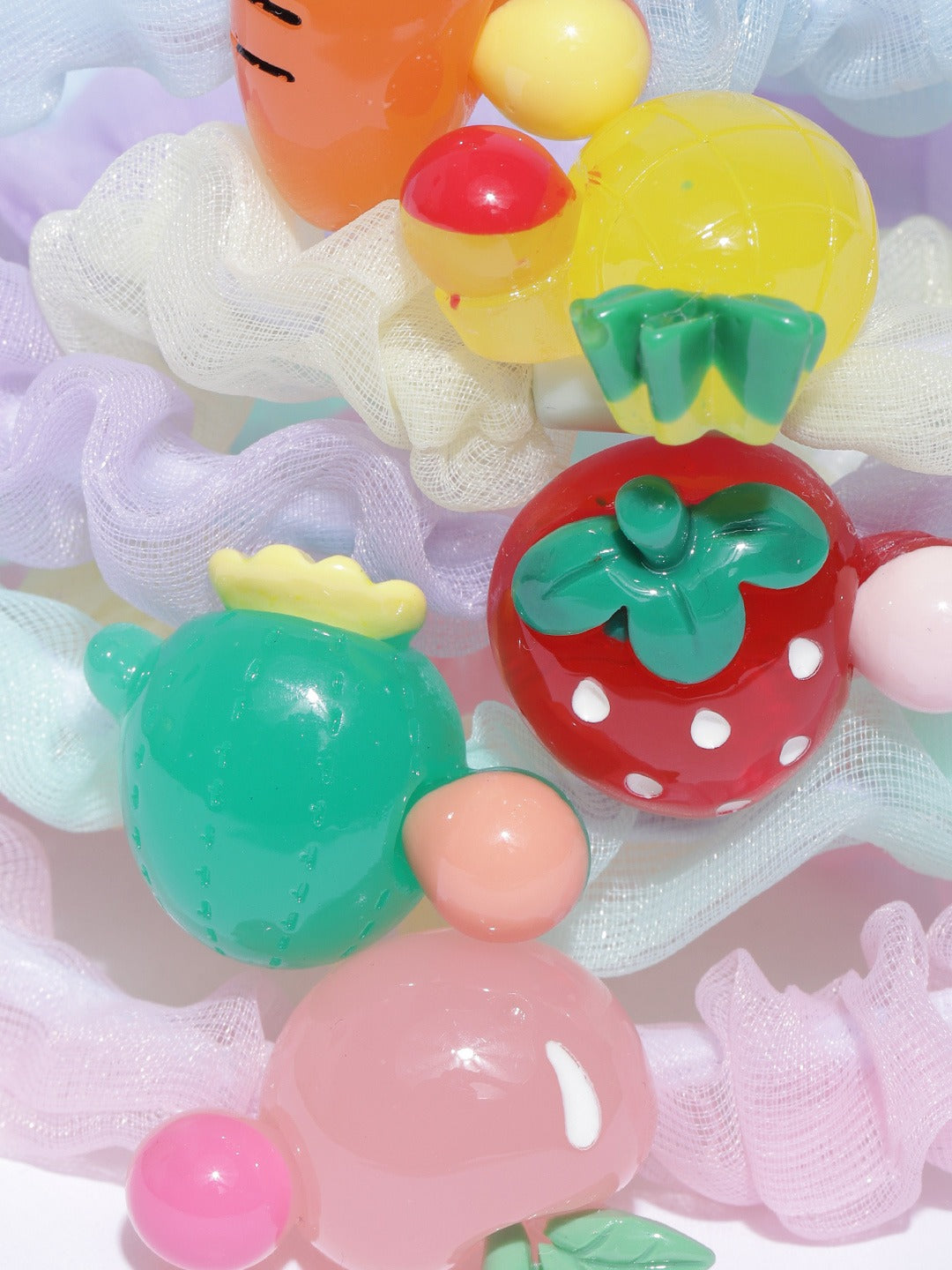 Blueberry KIDS set of 5 Pastel fruit Motif Elastic Ponytail Holder