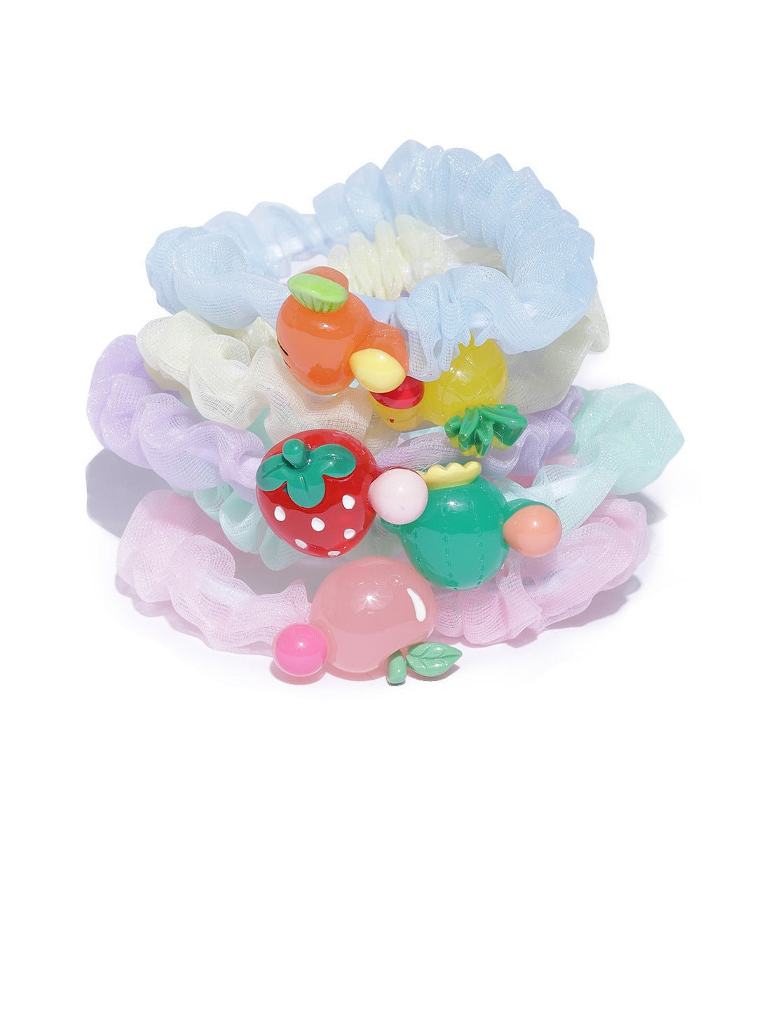 Blueberry KIDS set of 5 Pastel fruit Motif Elastic Ponytail Holder