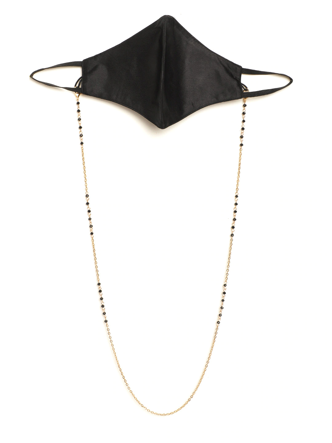 Blueberry black Reusable 2-Ply satin face mask with gold plated chain