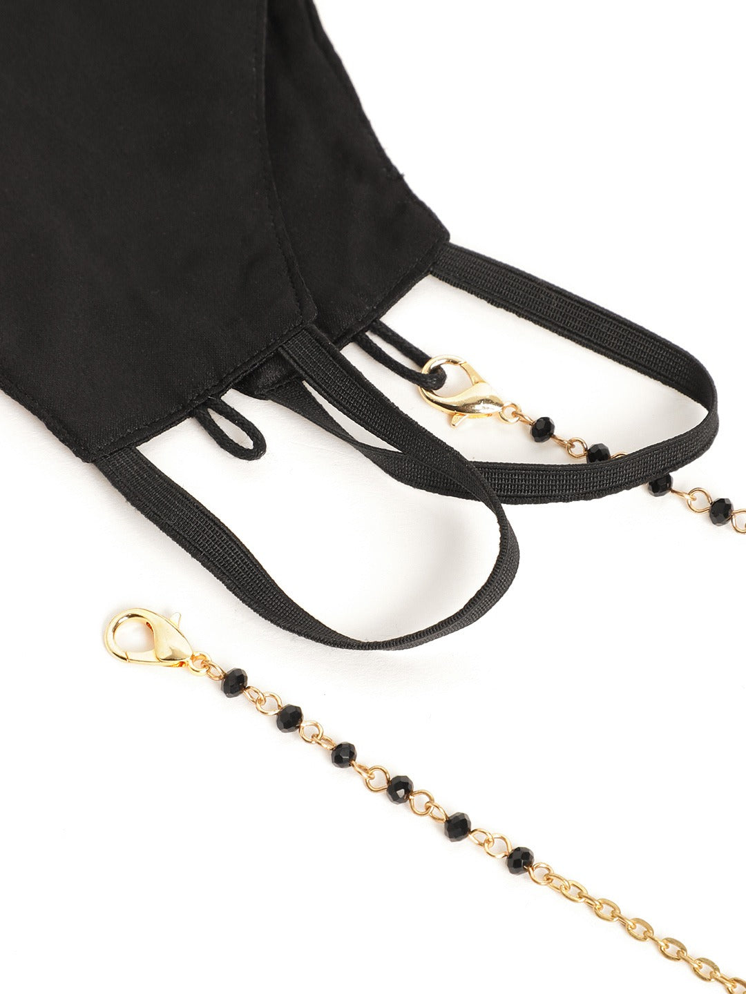 Blueberry black Reusable 2-Ply satin face mask with gold plated chain