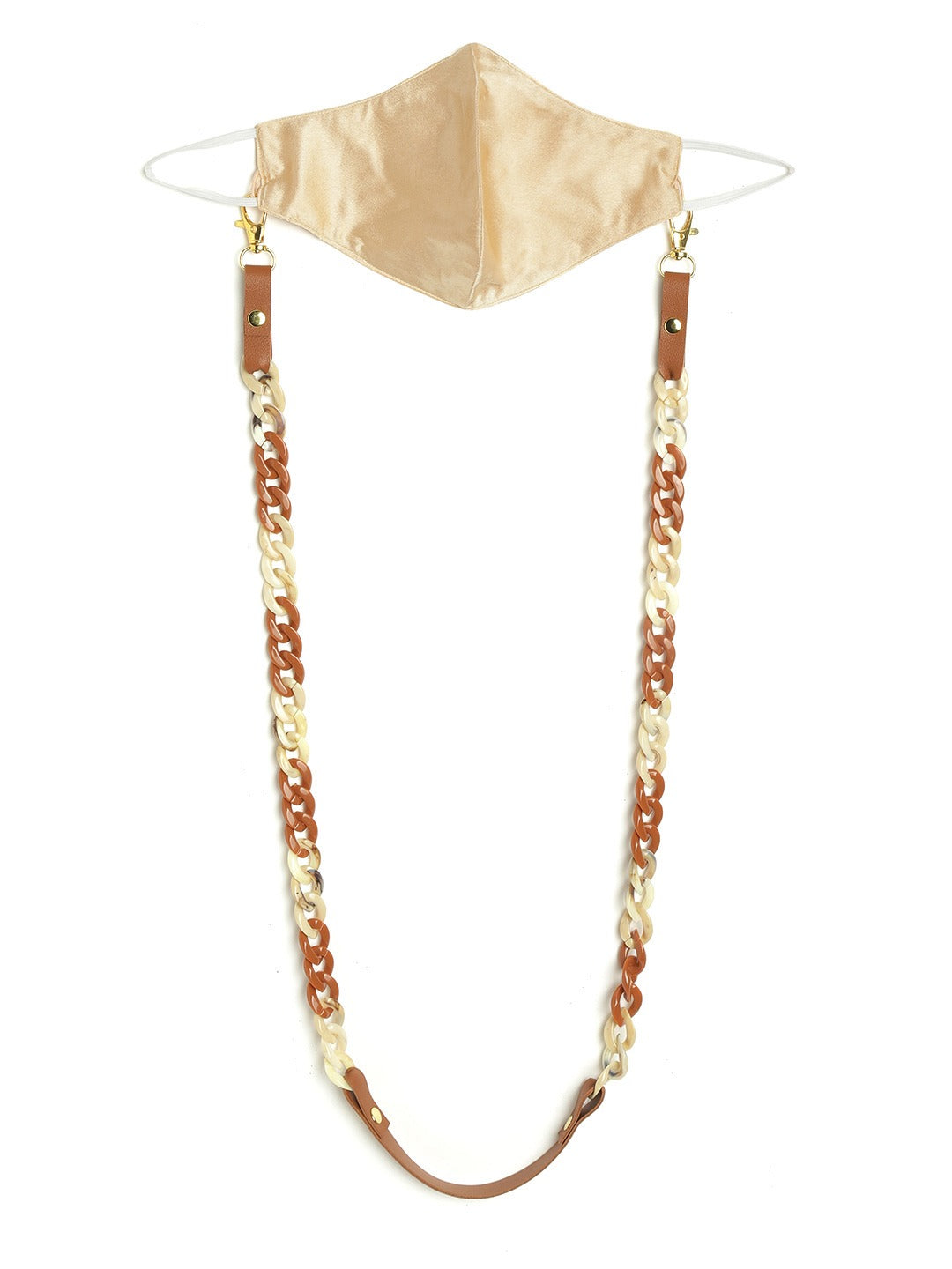 Blueberry golden Reusable 2-Ply satin face mask with chunky chain and leather strap