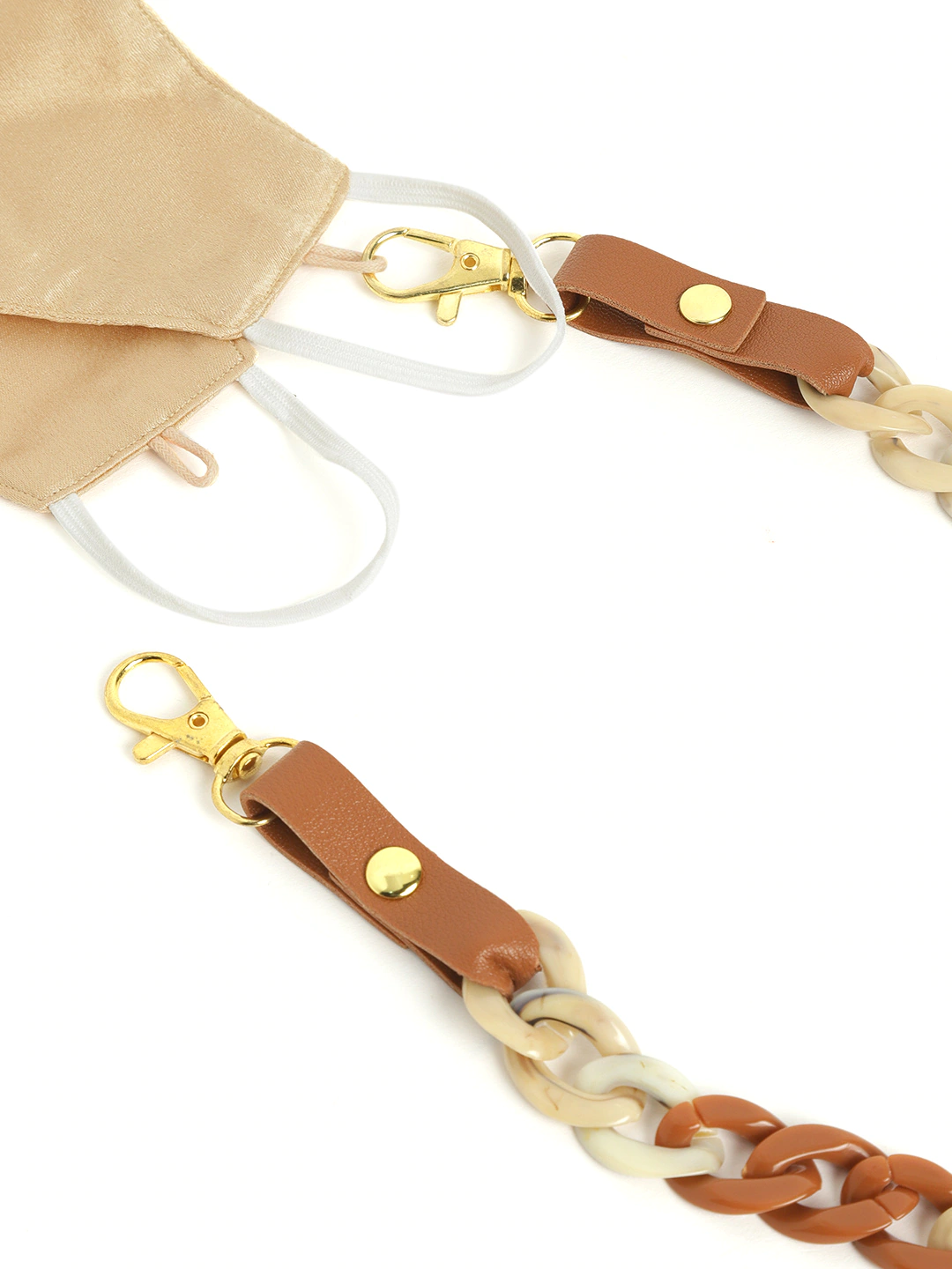 Blueberry golden Reusable 2-Ply satin face mask with chunky chain and leather strap