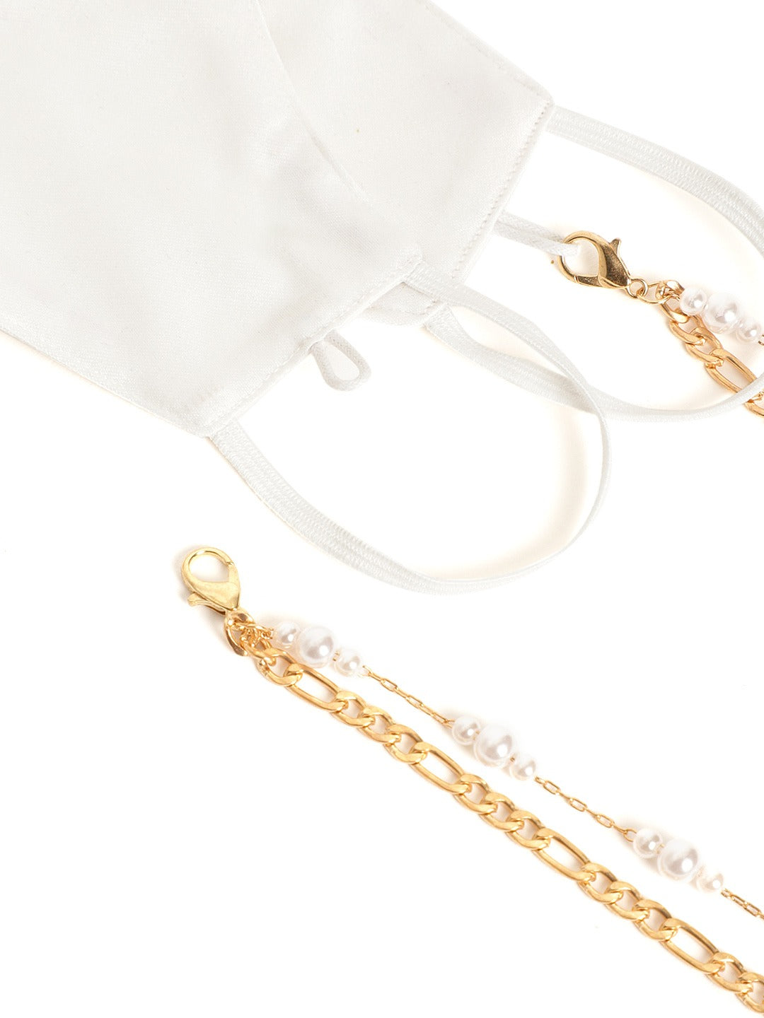 Blueberry white Reusable 2-Ply satin face mask with pearl and gold plated chain