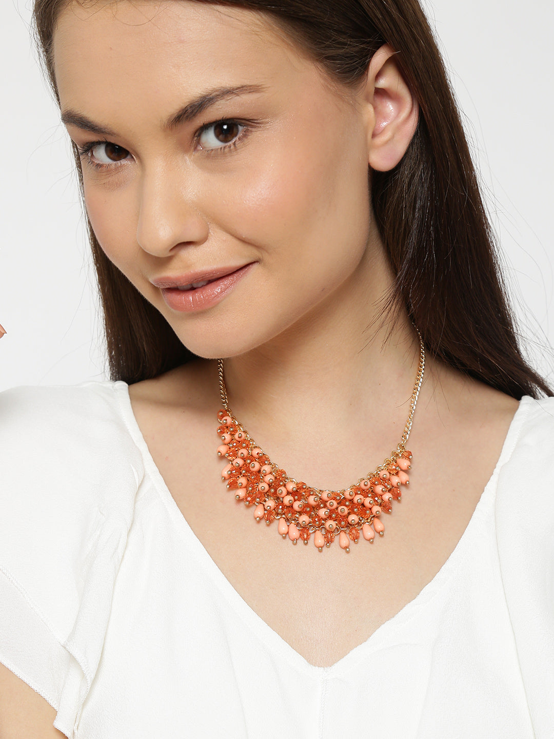 Blueberry peach and gold toned beaded necklace