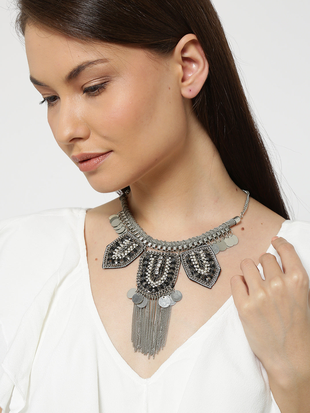 Silver toned statement necklace