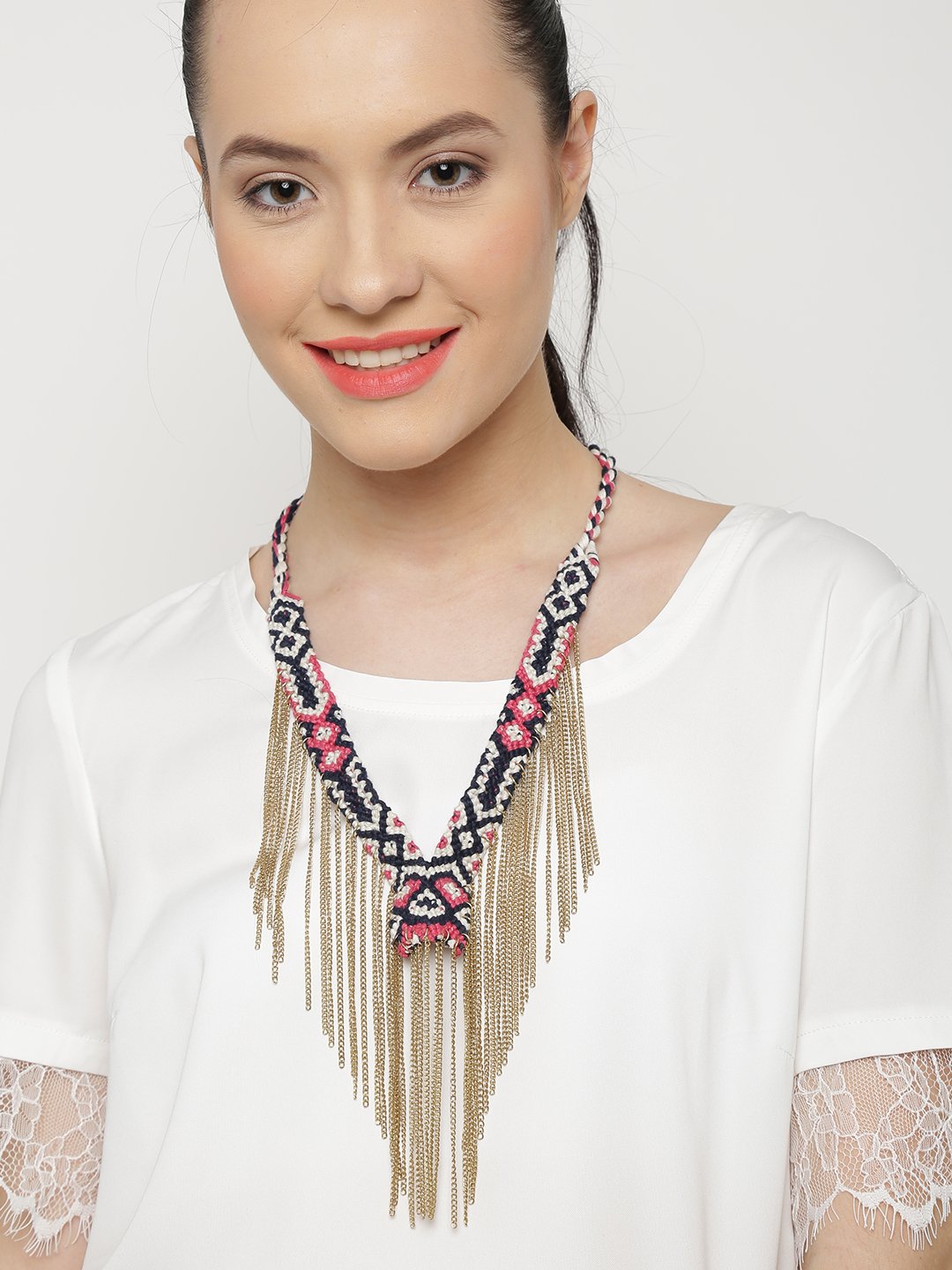 Gold toned handcrafted weaved necklace