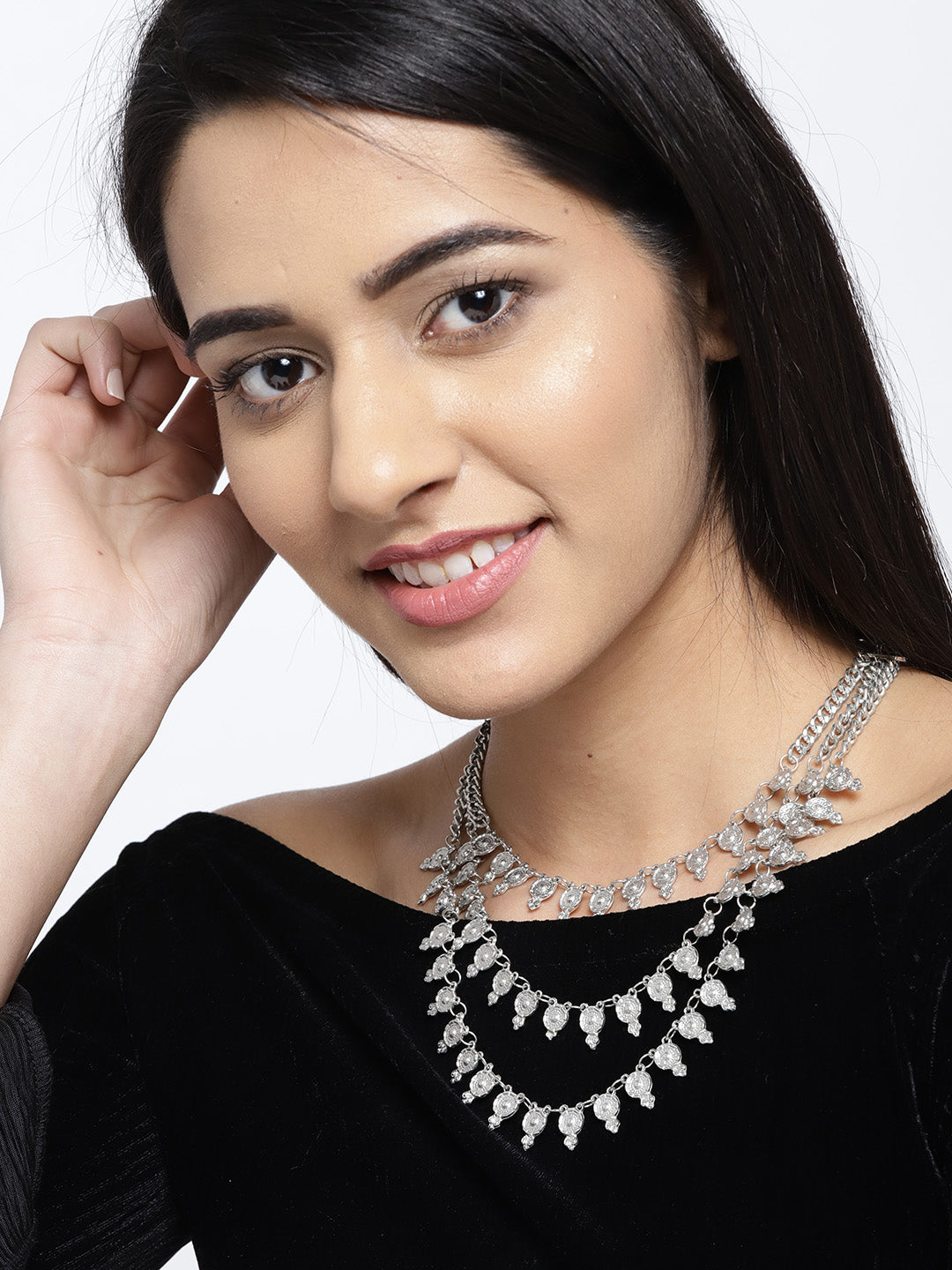 Blueberry silver plated chain layer necklace