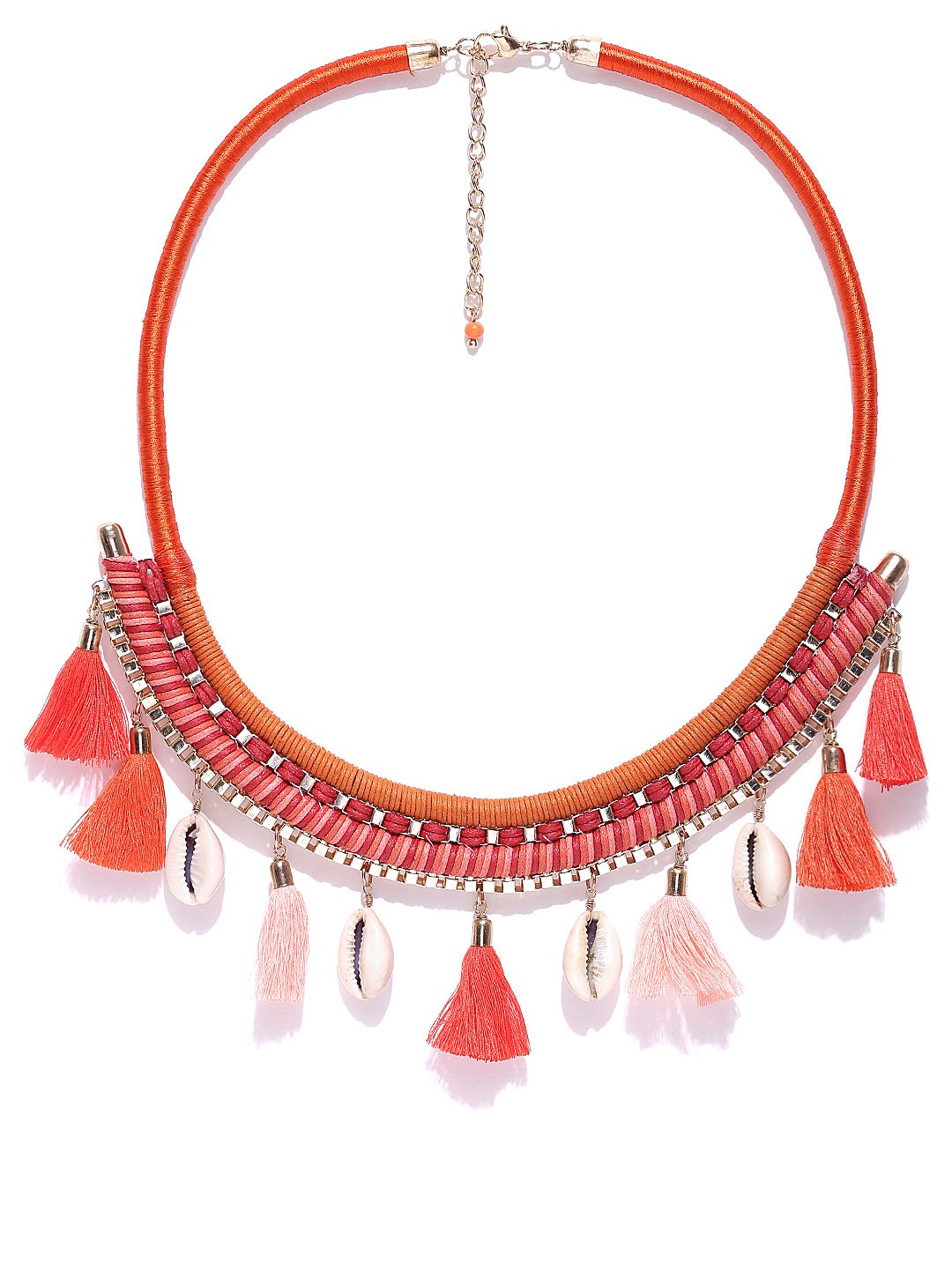 Blueberry red and orange toned statement tassel necklace