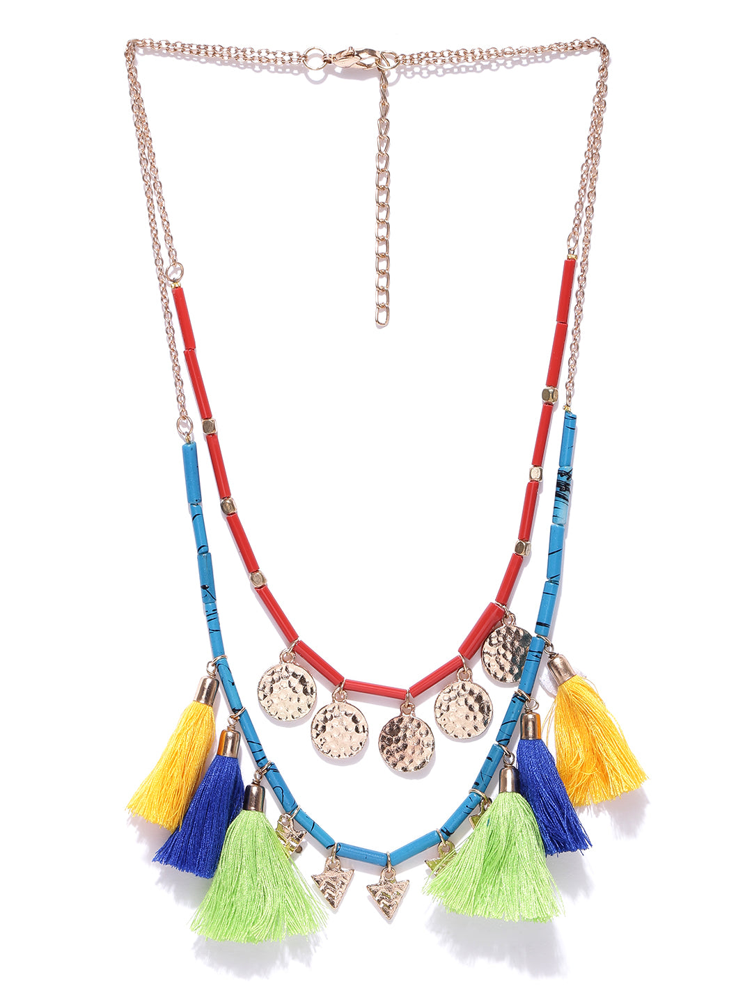Blueberry coin and tassel layered necklace