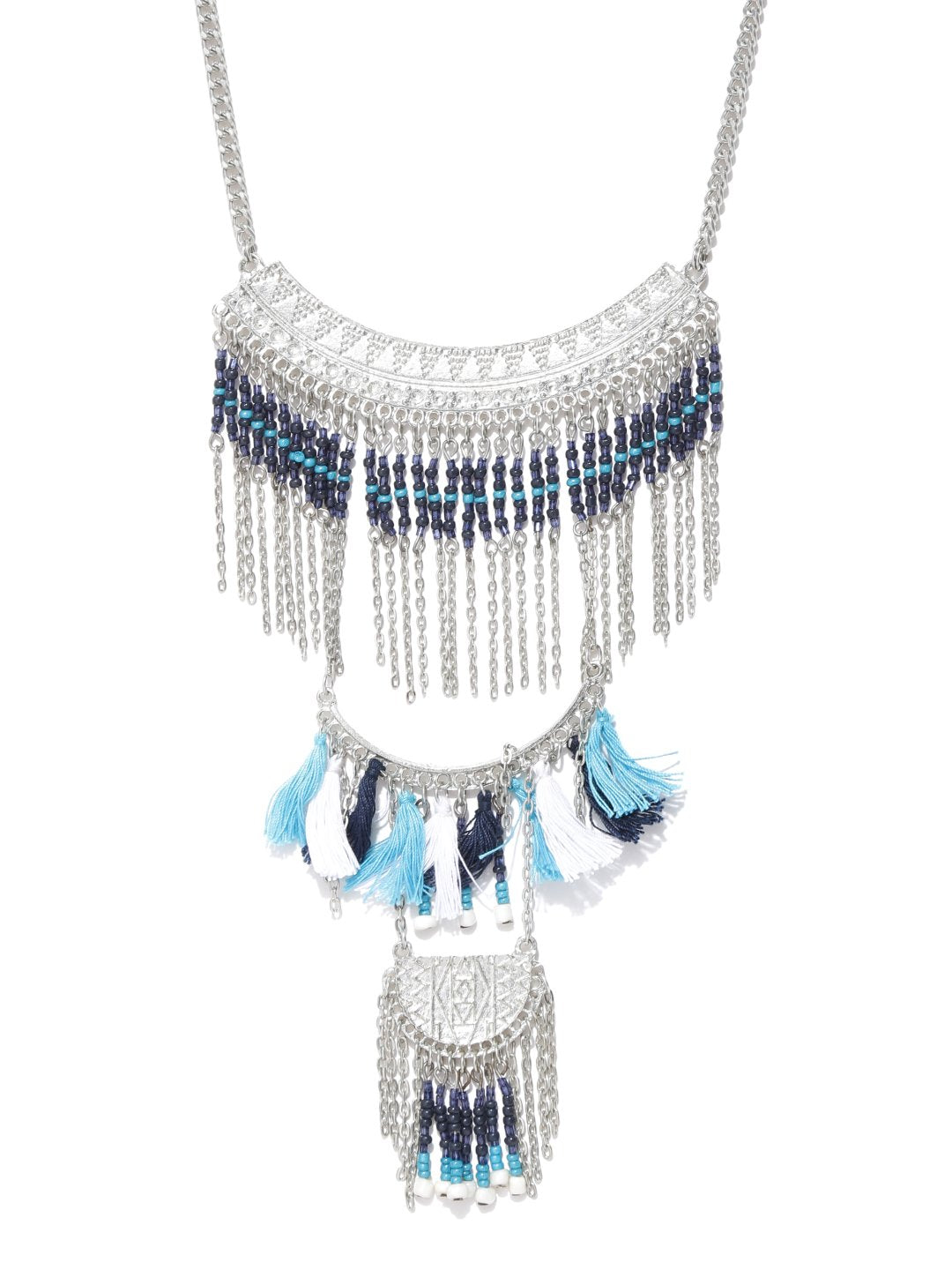 Blueberry oxidised silver layered tribal necklace