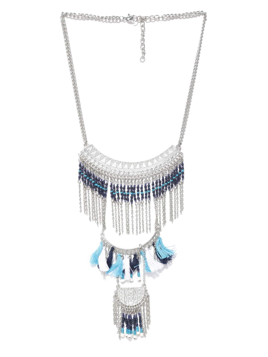 Blueberry oxidised silver layered tribal necklace