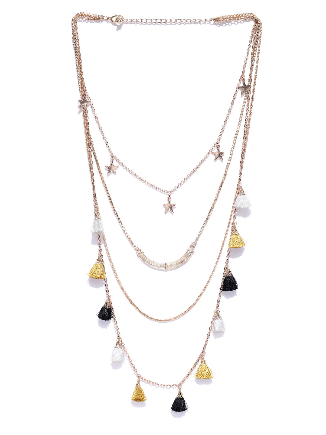 Blueberry gold layer chain necklace has tassel detailing