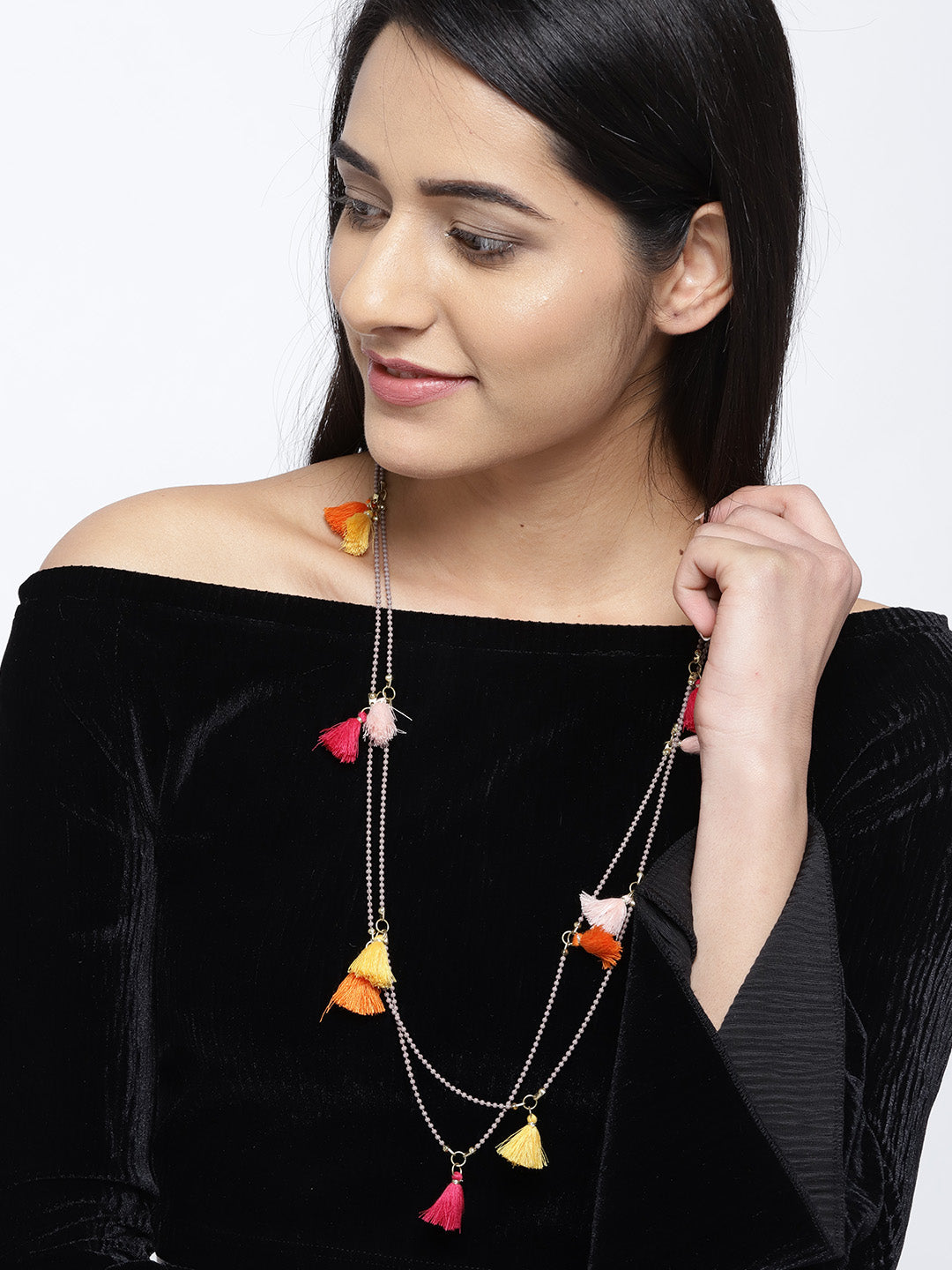 Blueberry multi color tassel chain necklace