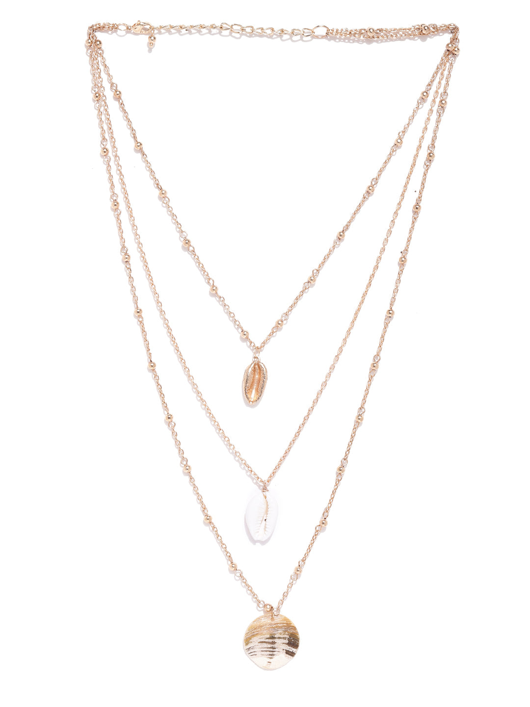 Blueberry gold plated chain layered shell detailing necklace