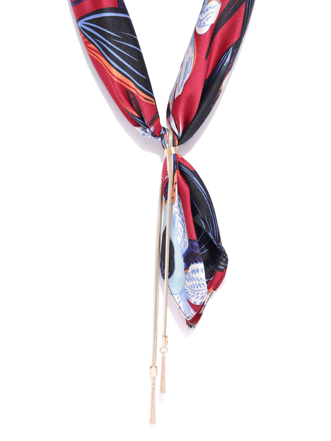 Blueberry multi colour printed chain detailing scarf necklace