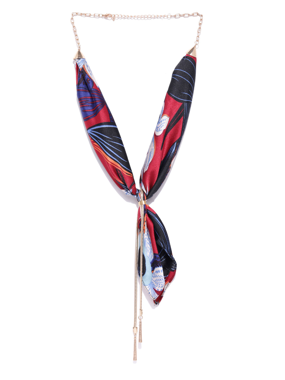 Blueberry multi colour printed chain detailing scarf necklace