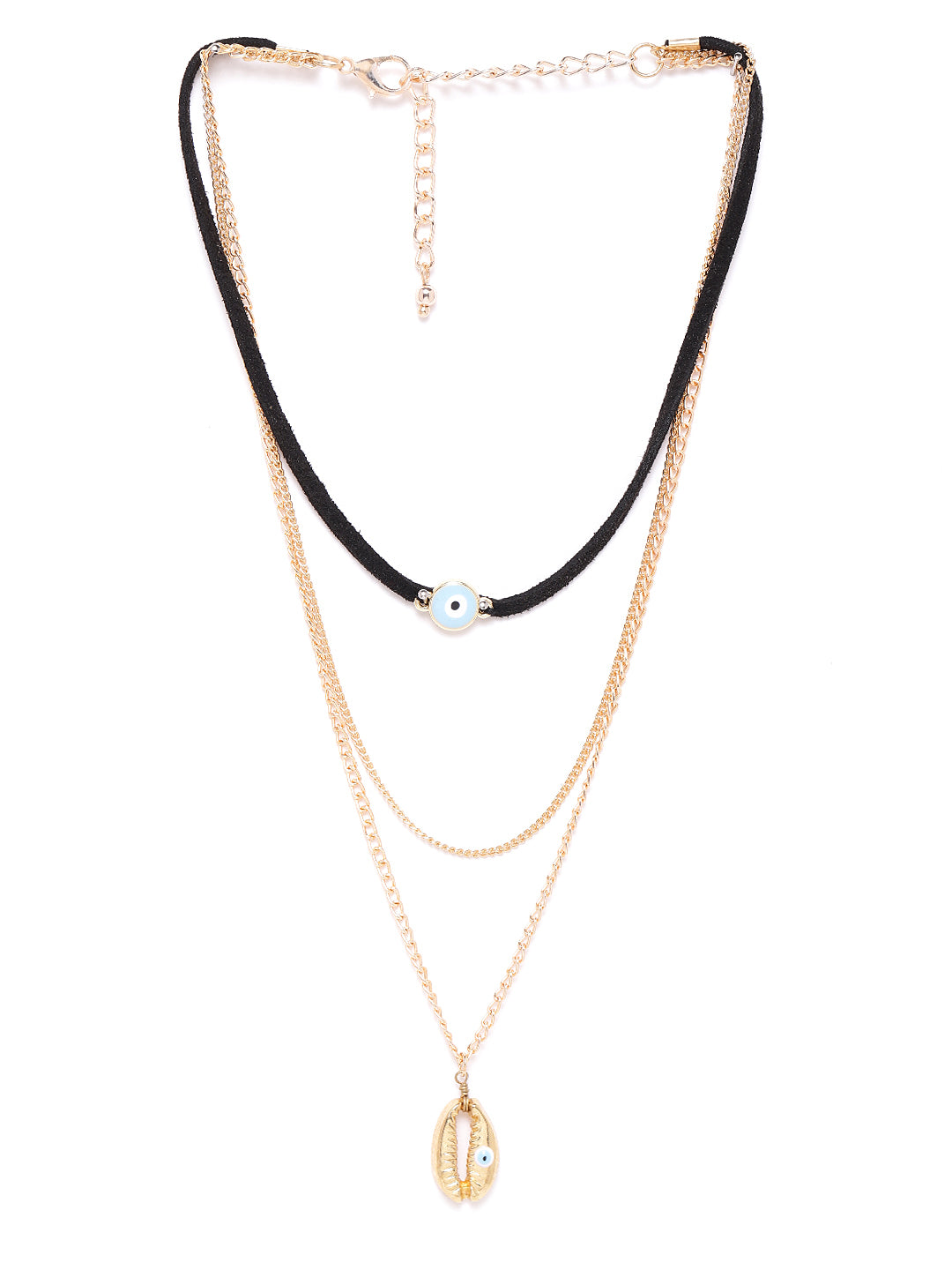 Blueberry gold Plated Evil Eye and shell detailing chain layered necklace