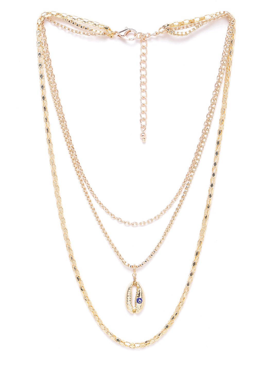 Blueberry gold Plated Evil Eye and shell detailing chain layered necklace