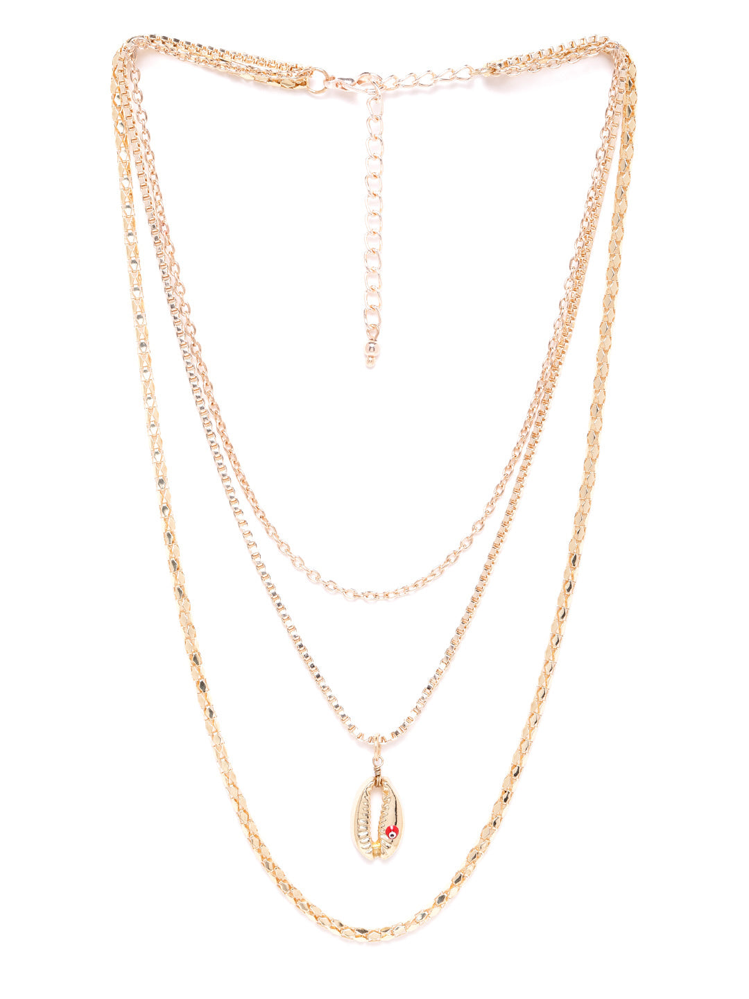 Blueberry gold Plated Evil Eye and shell detailing chain layered necklace