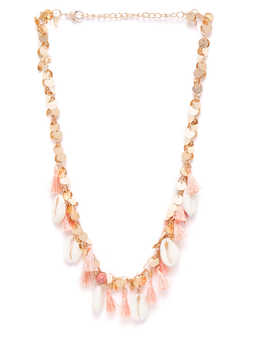 Blueberry gold plated shell and tassel detailing chain necklace