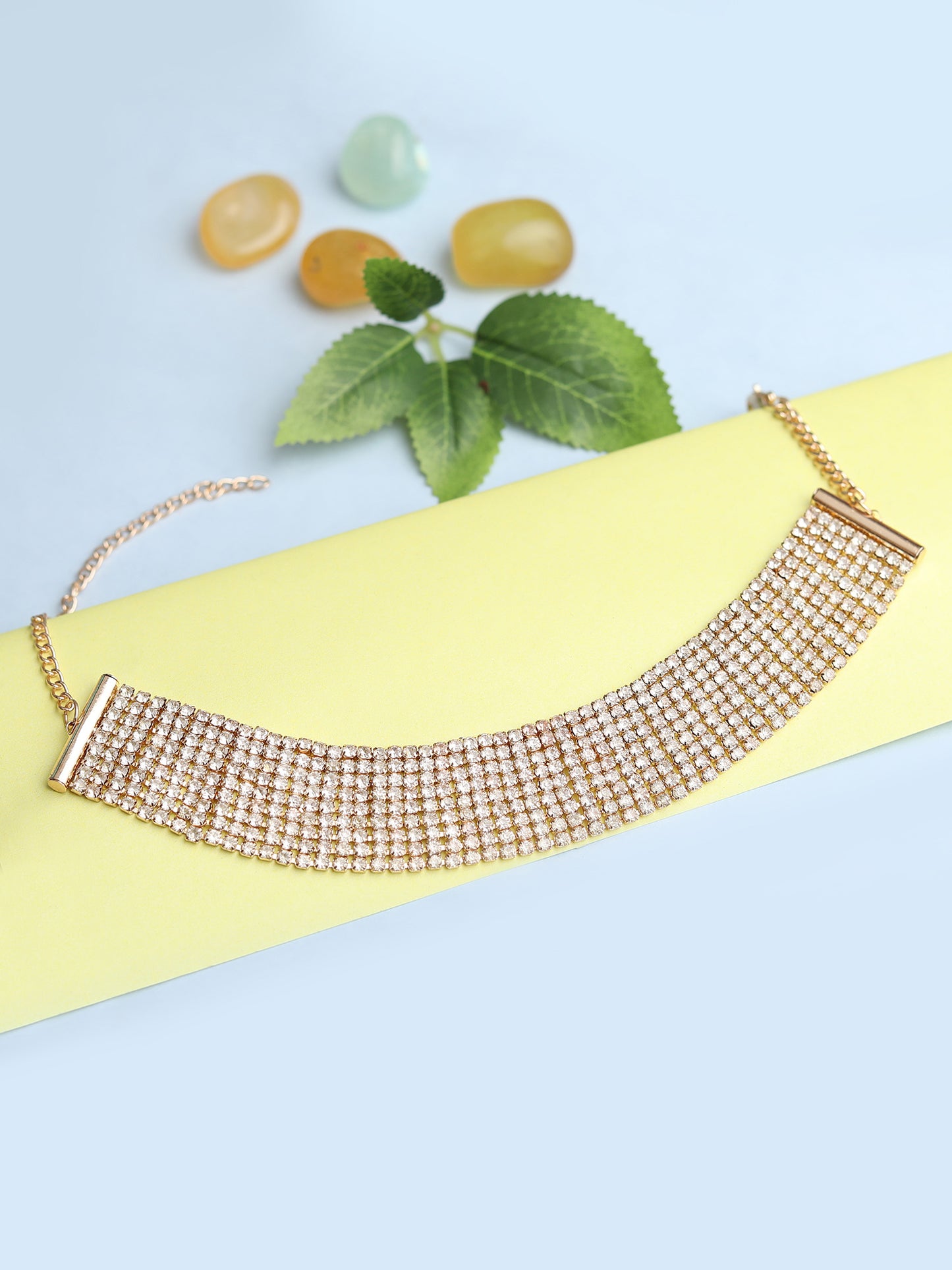 Blueberry gold plated crystal diamond emebllished choker necklace