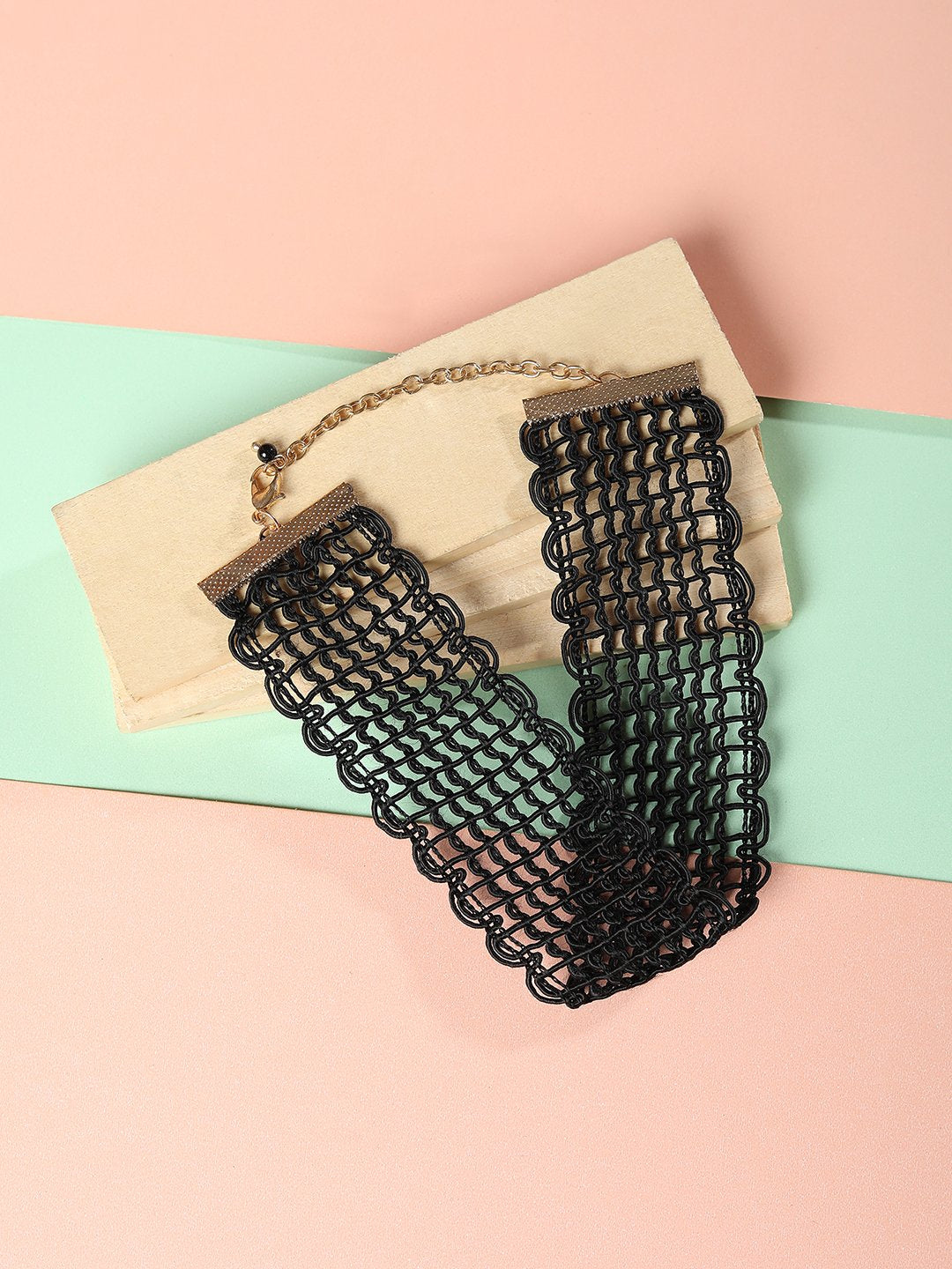 Blueberry black mesh lace woven choker necklace